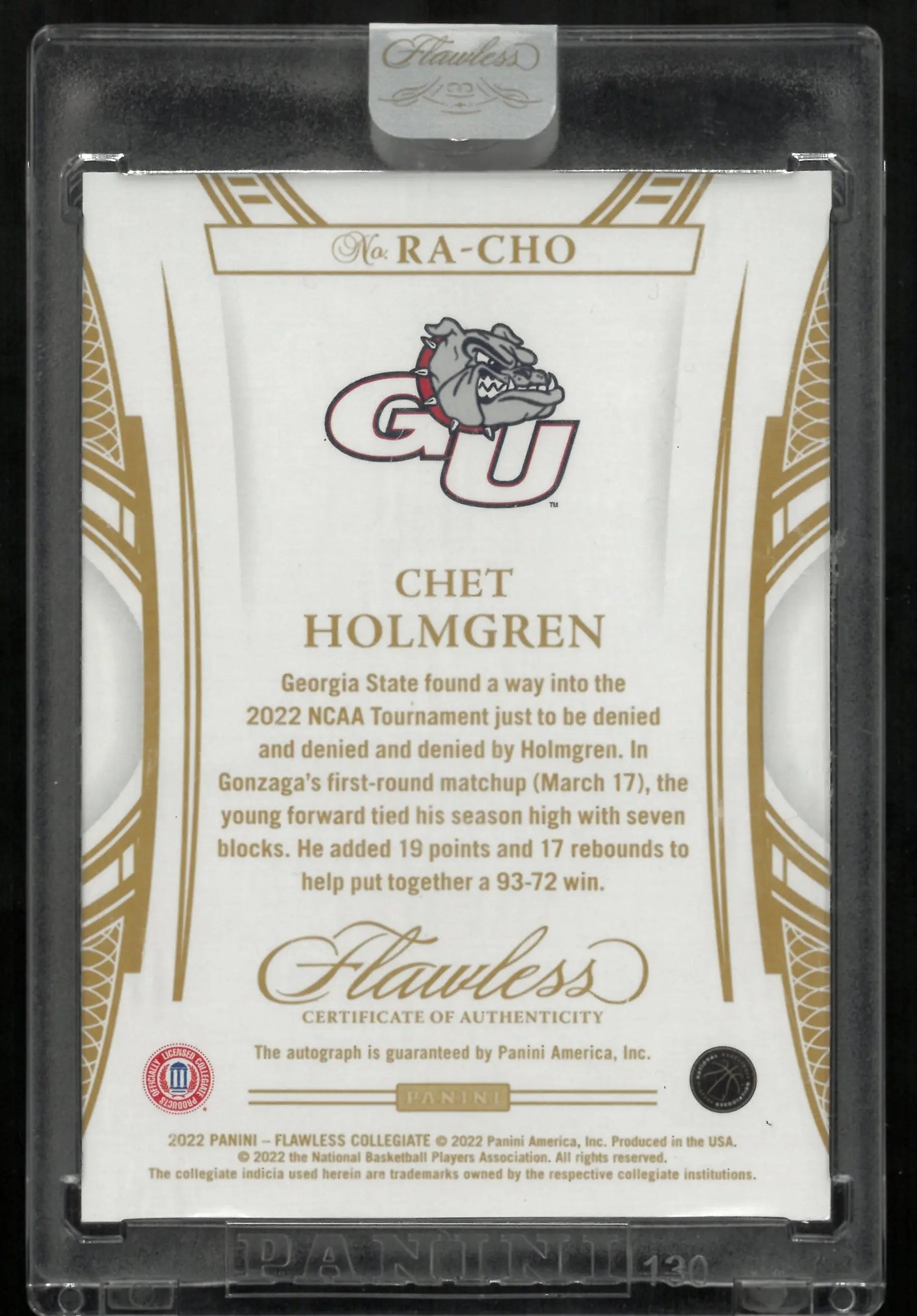 2022 Panini Flawless Collegiate Chet Holmgren Rookie Autograph Card 15/25 - Rare Basketball Collectible for Sports Memorabilia Enthusiasts & Investment