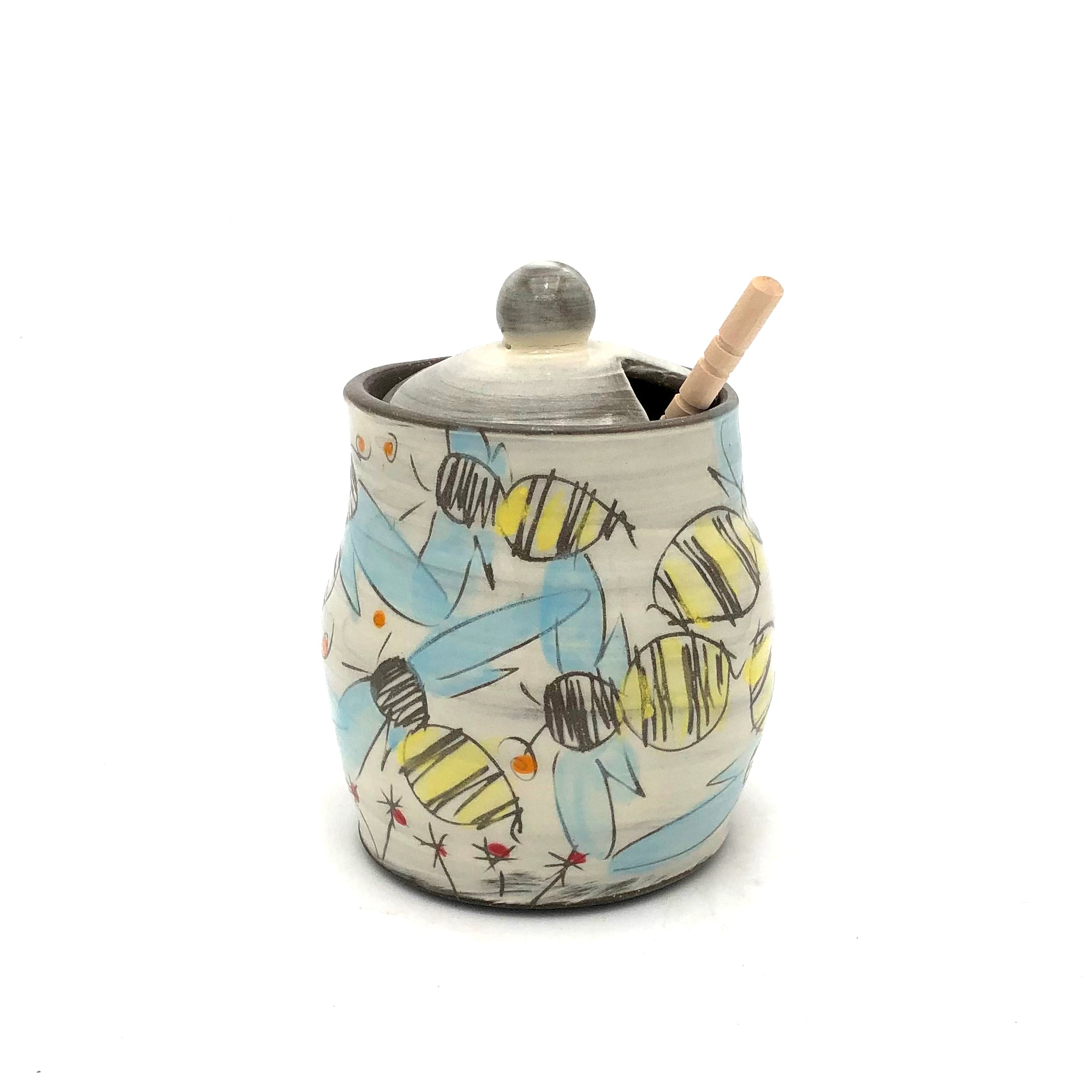 ZPOTS and Vnoelle Honey Jar with Lid - Assorted Floral Designs for Tea, Coffee, and Breakfast Table Decor