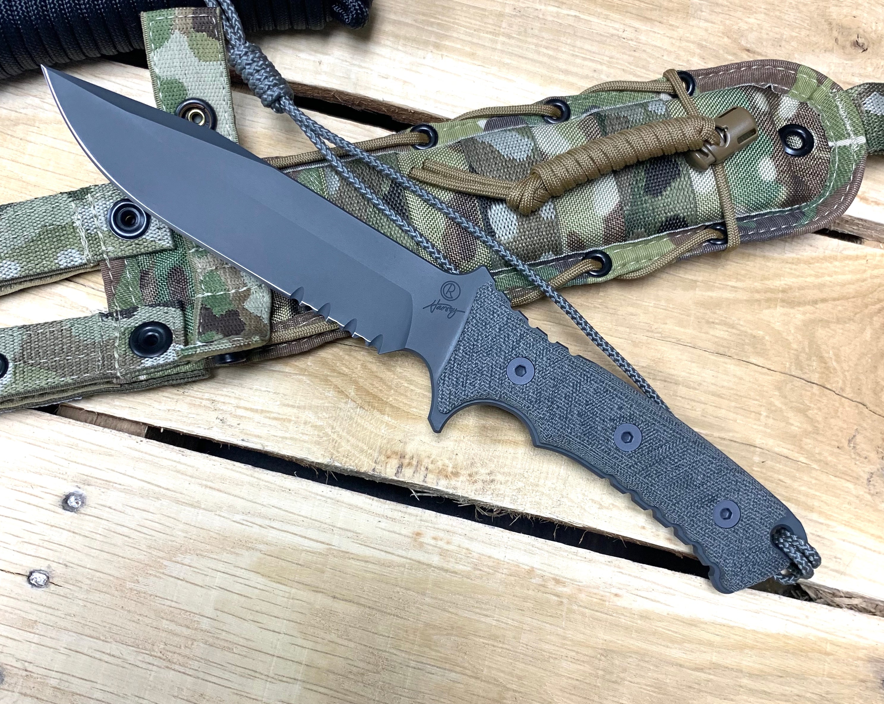 Chris Reeve Knives Pacific Clip Point Serrated Black Fixed Blade Knife - Outdoor Survival, Hunting, Camping & Tactical Use