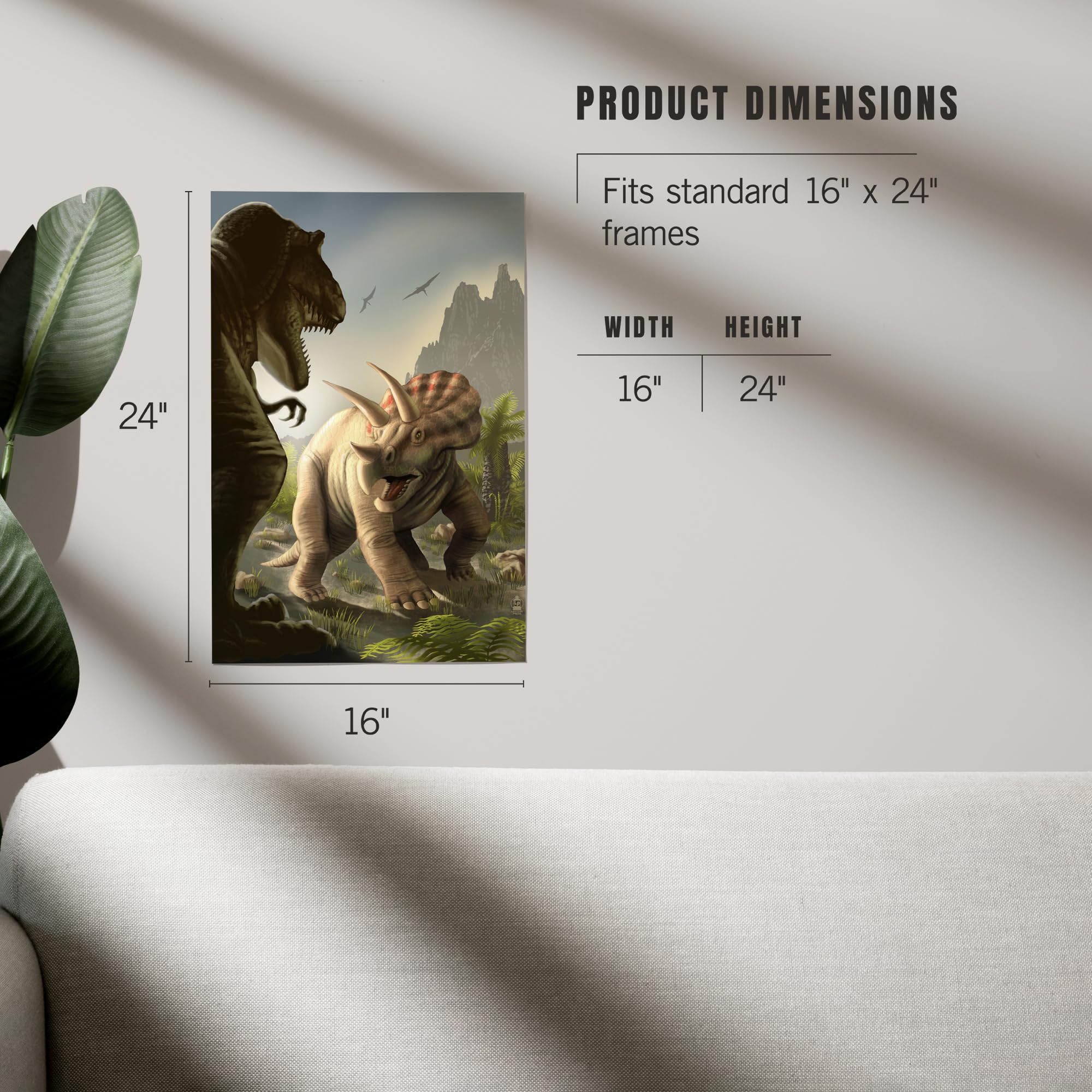 Lantern Press 16x24 Inch Giclee Art Print - Triceratops Dinosaur Wall Decor for Living Room, Bedroom & Office | Premium Canvas Painting for Home & Office Decoration