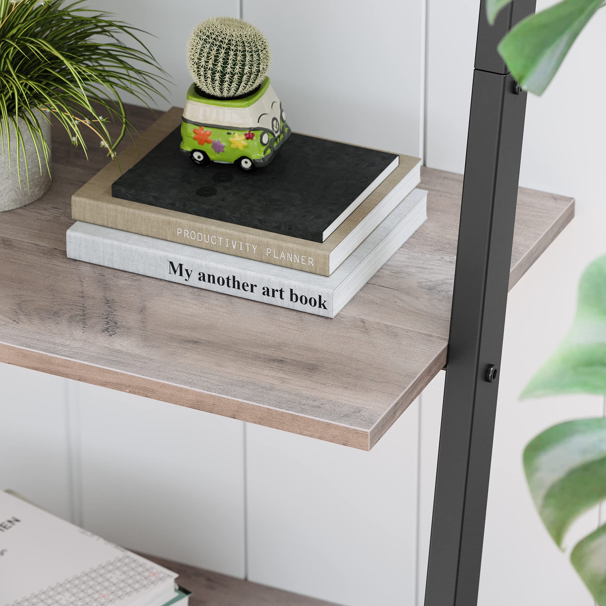 VASAGLE 4-Tier Industrial Ladder Shelf - Sturdy Steel Storage Rack for Books, Decor & Organizing | Perfect for Living Room, Kitchen, Office | Space-Saving Leaning Wall Shelf in Greige & Black ULLS043B02 | Ideal for Small Spaces, Home Organization & Stylish Display
