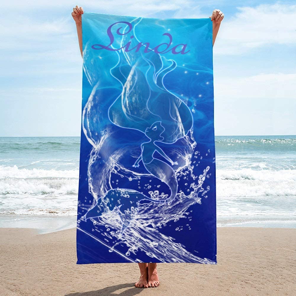 E-shine Custom Personalized Beach Towels with Name - Soft Microfiber Bath Towels for Women & Men (30
