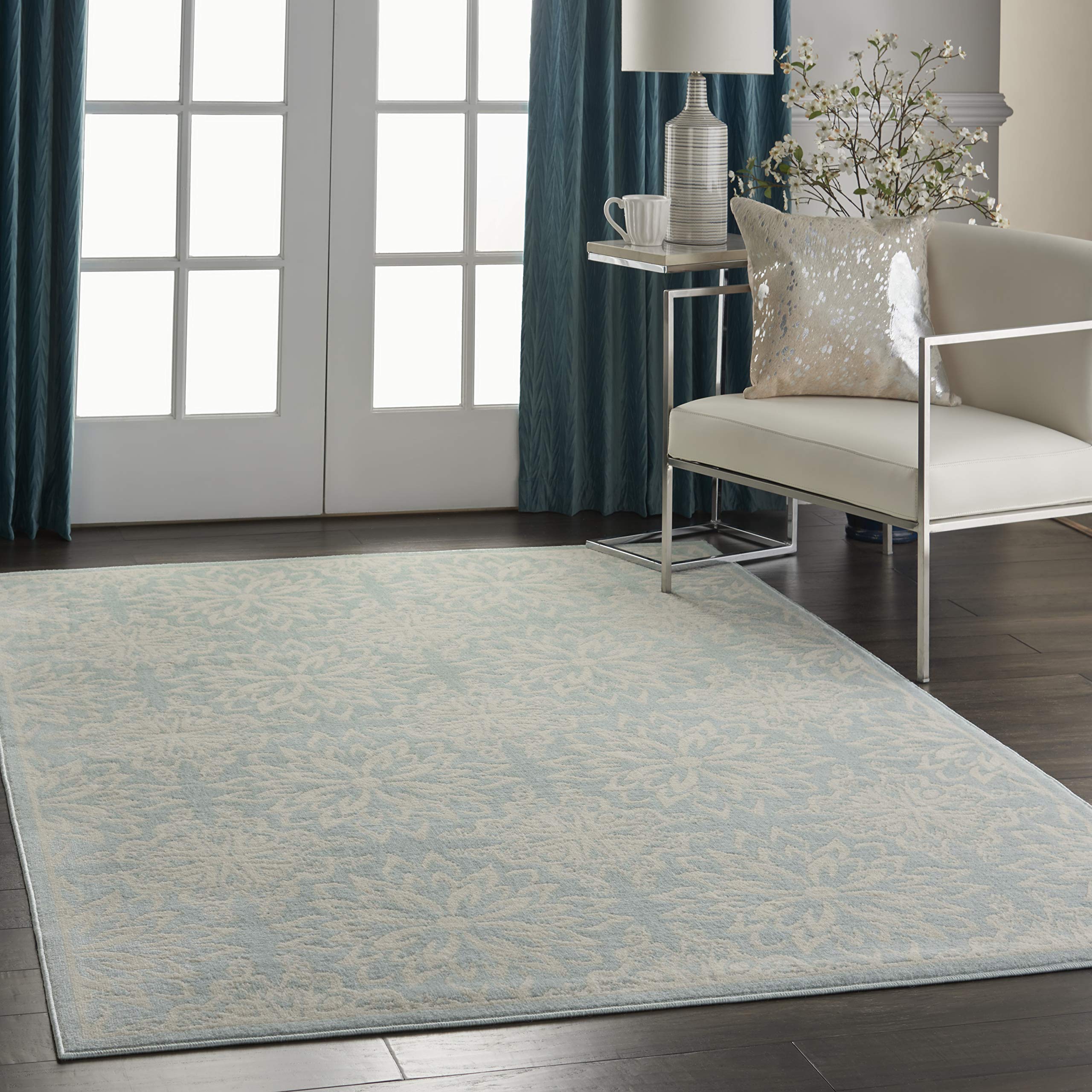 Nourison Jubilant Floral Ivory/Green 4' x 6' Area Rug - Easy-Cleaning, Non-Shedding, Soft & Durable - Perfect for Bedroom, Living Room, Dining Room & Kitchen Decor (4x6)