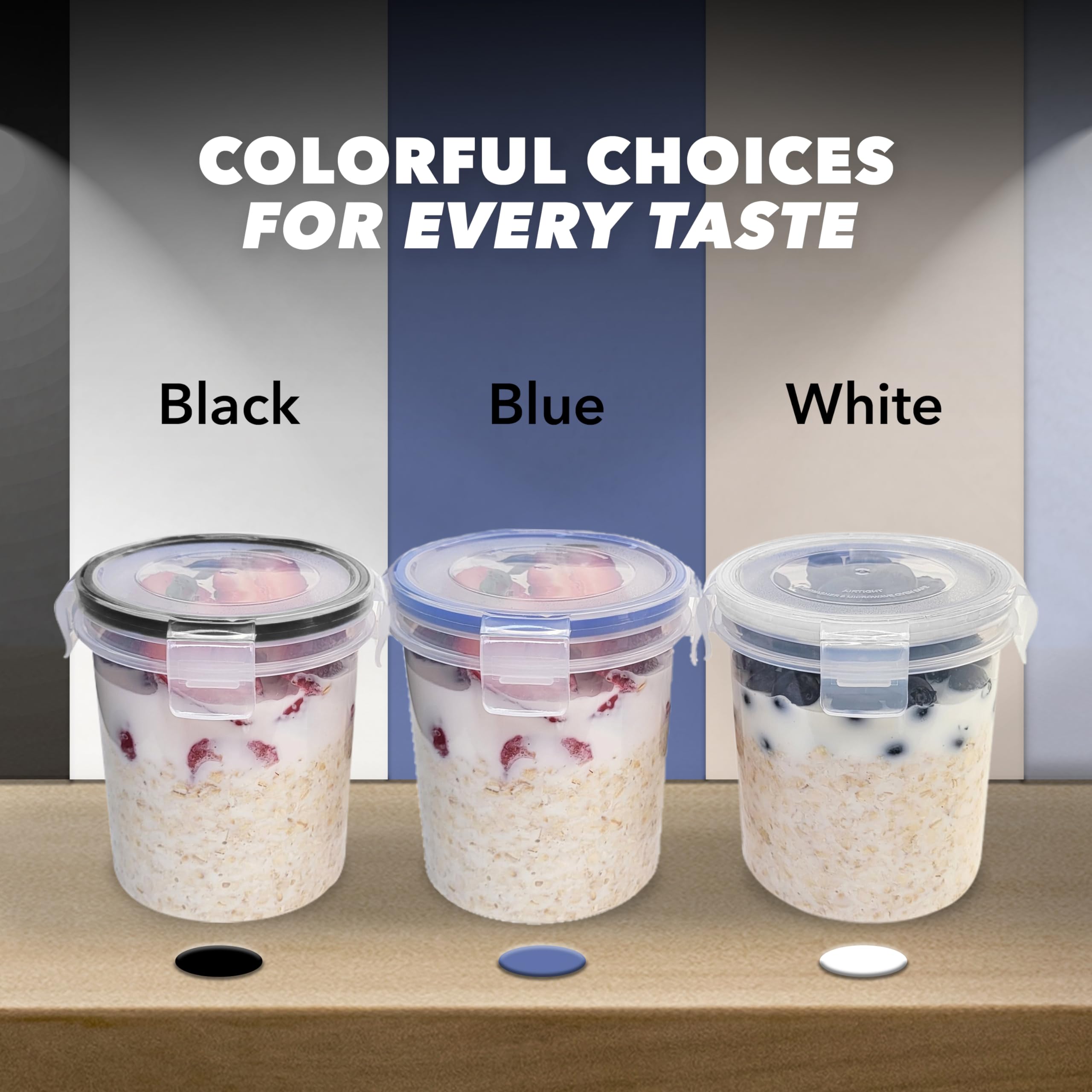 16 oz Overnight Oats Containers with Lids (4-Pack) - Airtight Plastic Storage Jars for Cereal, Yogurt & Meal Prep - Portable Breakfast Containers for Office, Gym & Travel