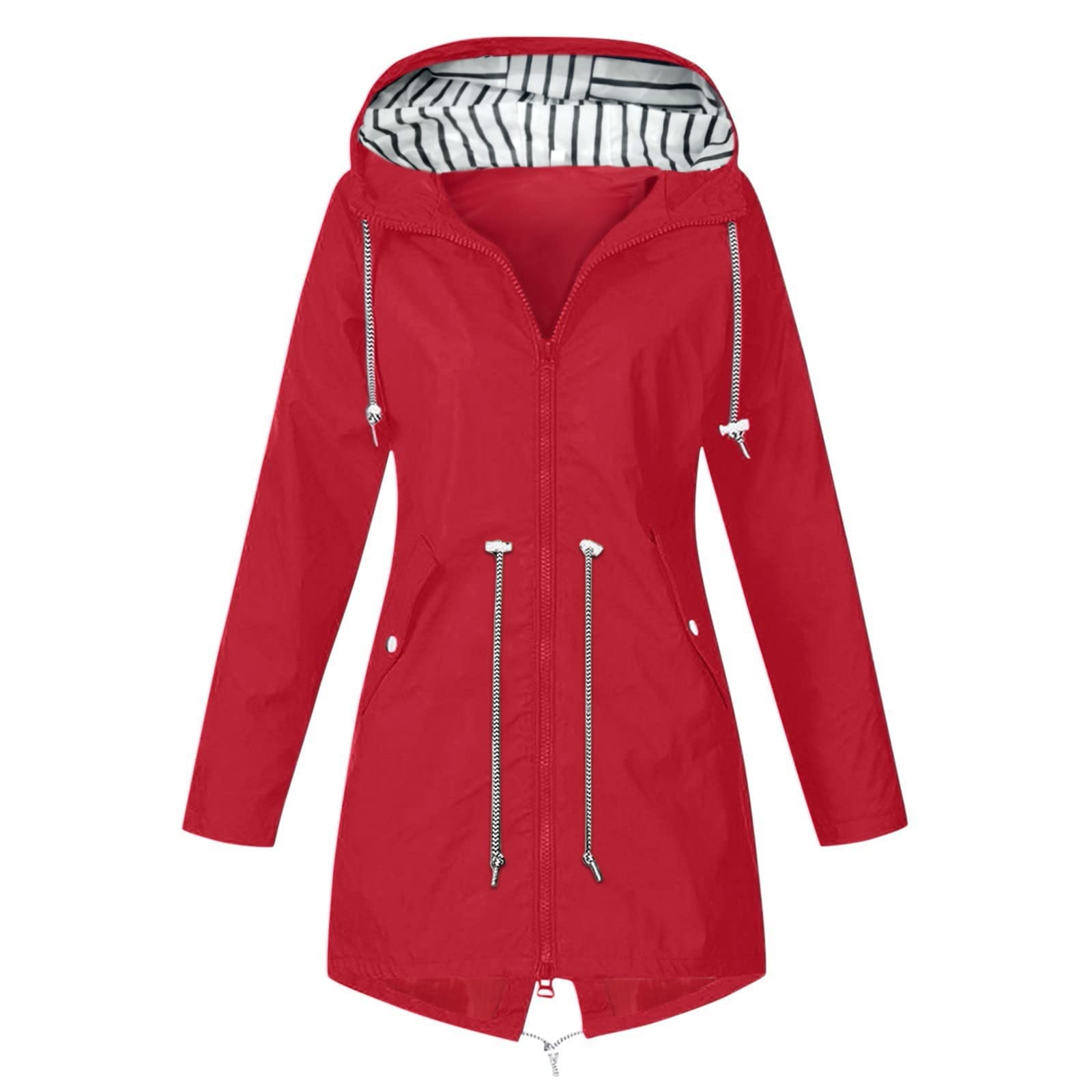 Waterproof Windproof Women's Long Hooded Raincoat - Solid Color Outdoor Jacket for Hiking, Camping & Daily Commute
