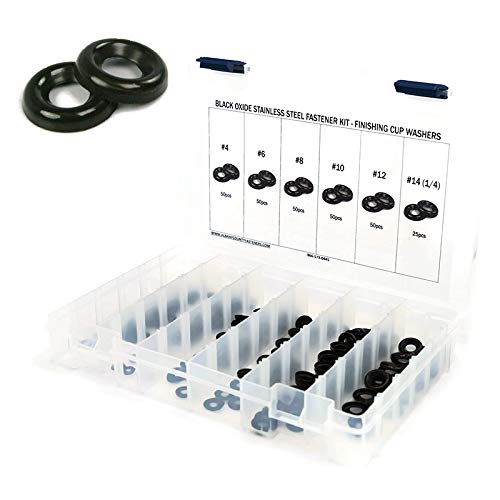 Black Oxide Stainless Steel Cup Washers - 276pcs Countersunk Washer Assortment Kit for Furniture, Cabinets & DIY Projects - Rust-Resistant Hardware Fasteners for Home Improvement & Woodworking