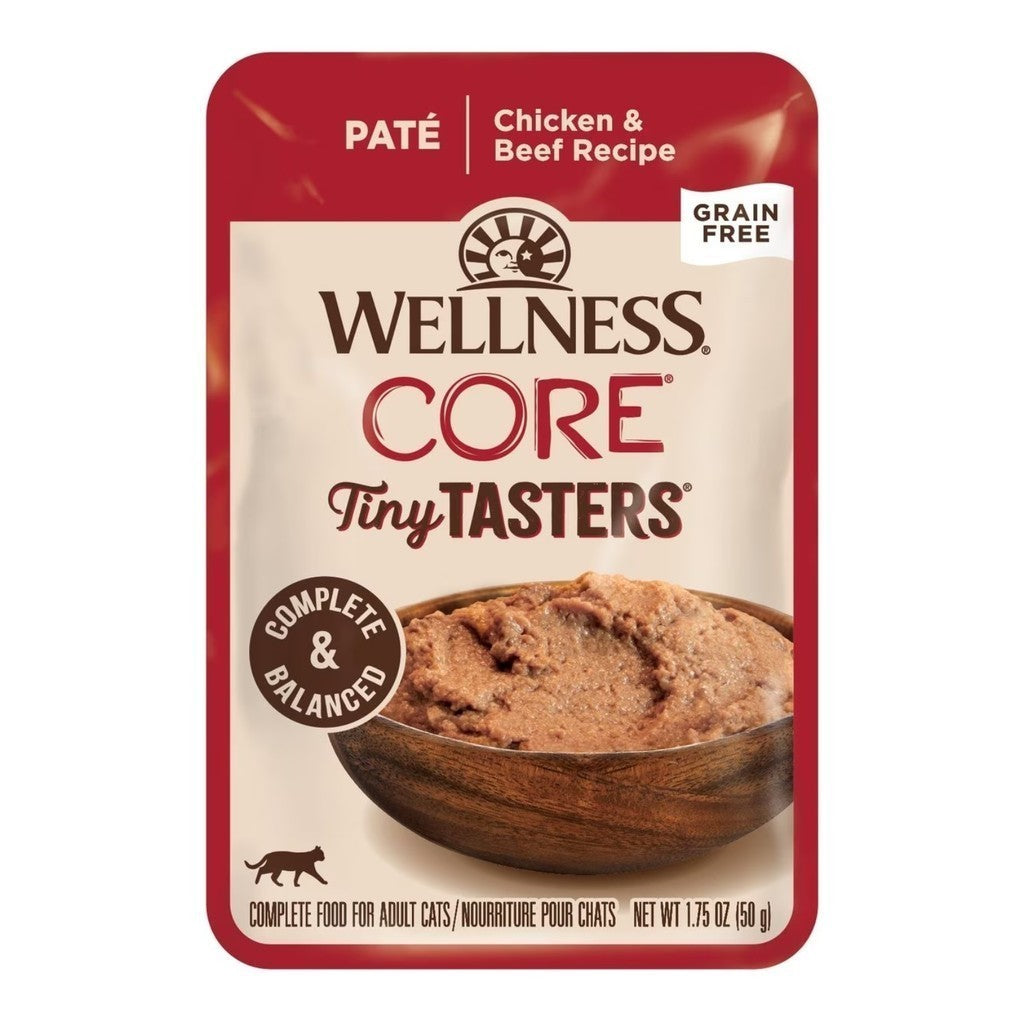 Wellness CORE Tiny Tasters Wet Cat Food - Minced Chicken & Beef, Flaked Tuna & Shrimp, Duck Recipes - Grain-Free, Healthy & Nutritious Cat Food for Kittens & Adult Cats - Perfect for Picky Eaters & Mealtime Variety