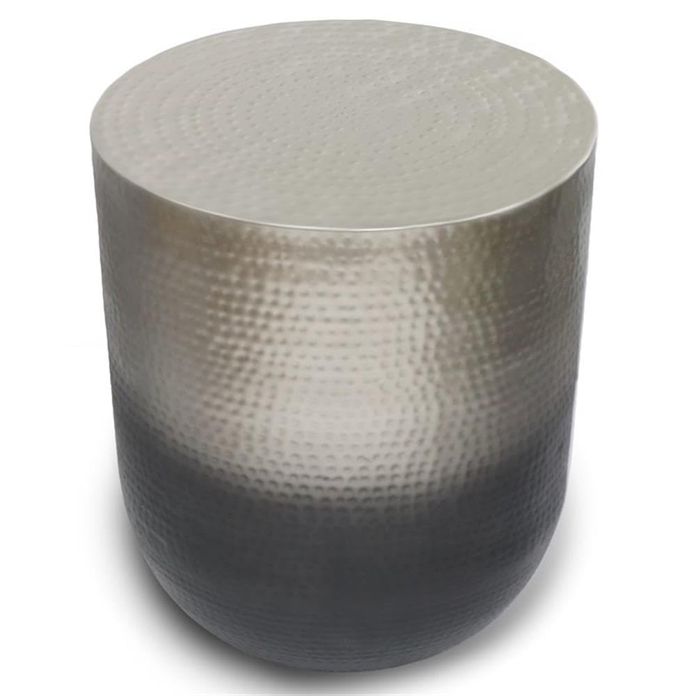 Small Boho End Table for Living Room | Round Accent Bedside Table for Small Spaces | Narrow Metal Nightstand | Rustic Circle Telephone Table | Antique Silver & Black Gradient Ombre | Perfect for Apartments, Dorms & Cozy Home Decor