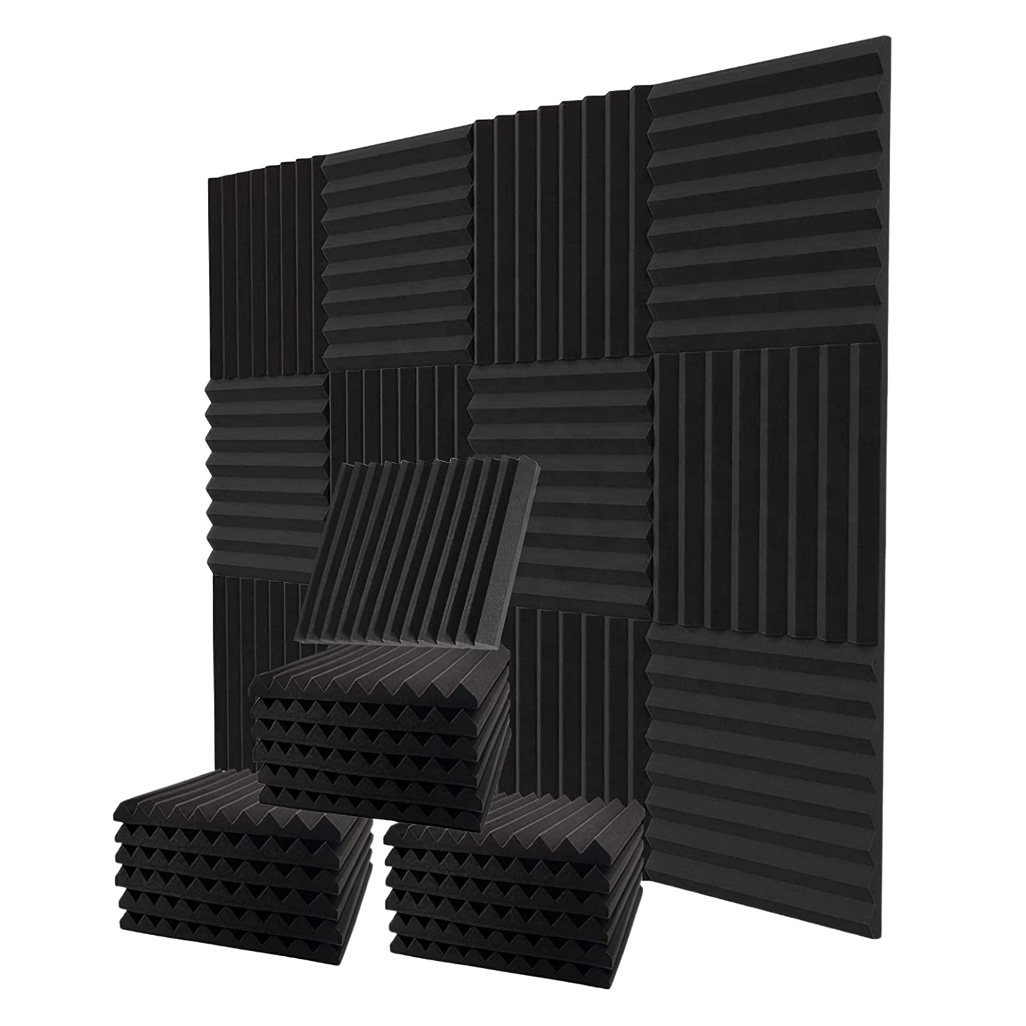 24 Pack Acoustic Foam Panels 2x12x12 Inches - High Density Soundproofing Wall Panels for Studio Recording, Home Theater & Office - Black Sound Absorbing Padding for Walls, Doors & Ceiling - Professional Acoustic Treatment Foam for Noise Reduction & Echo Control