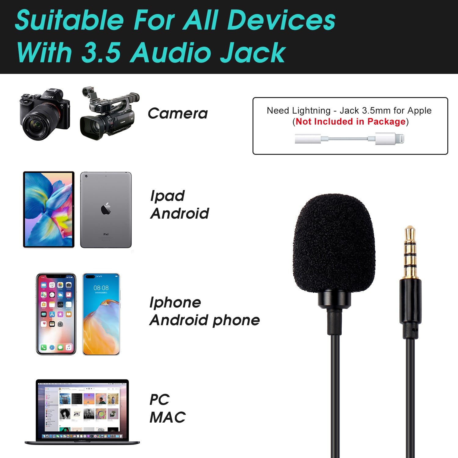 Refurbished Lavalier Lapel Microphone Clip - Omnidirectional TRRS/TRS Compatible Daffodil MCP100 for Podcasting, Interviews & Live Streaming