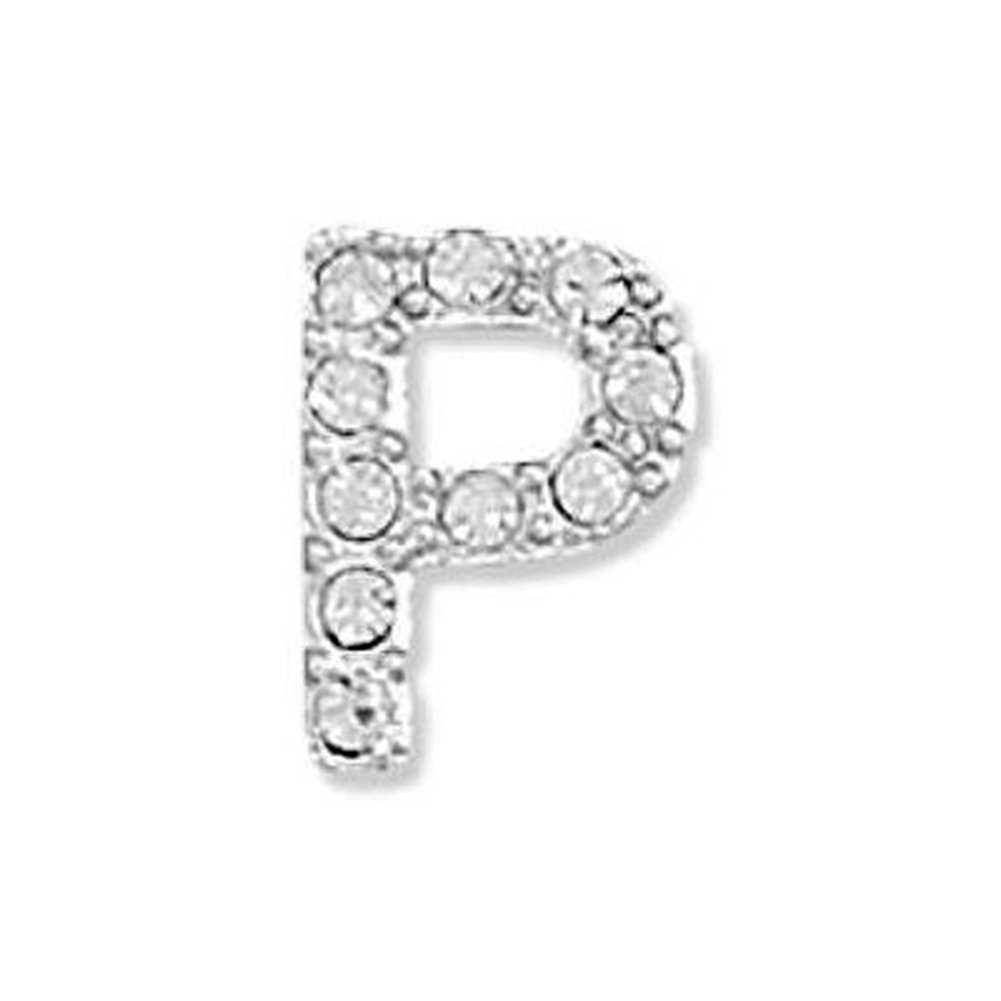 Rhodium Crystal Letter P Pendant - Sterling Silver for Necklaces