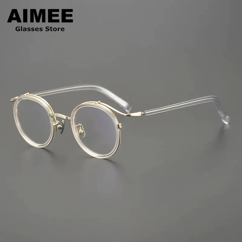 Aimee Men's Full Rim Round Square Titanium Acetate Eyeglasses 12203 - Lightweight & Durable Frame for Reading, Work & Fashion | Classic Unisex Design for Office & Everyday Wear