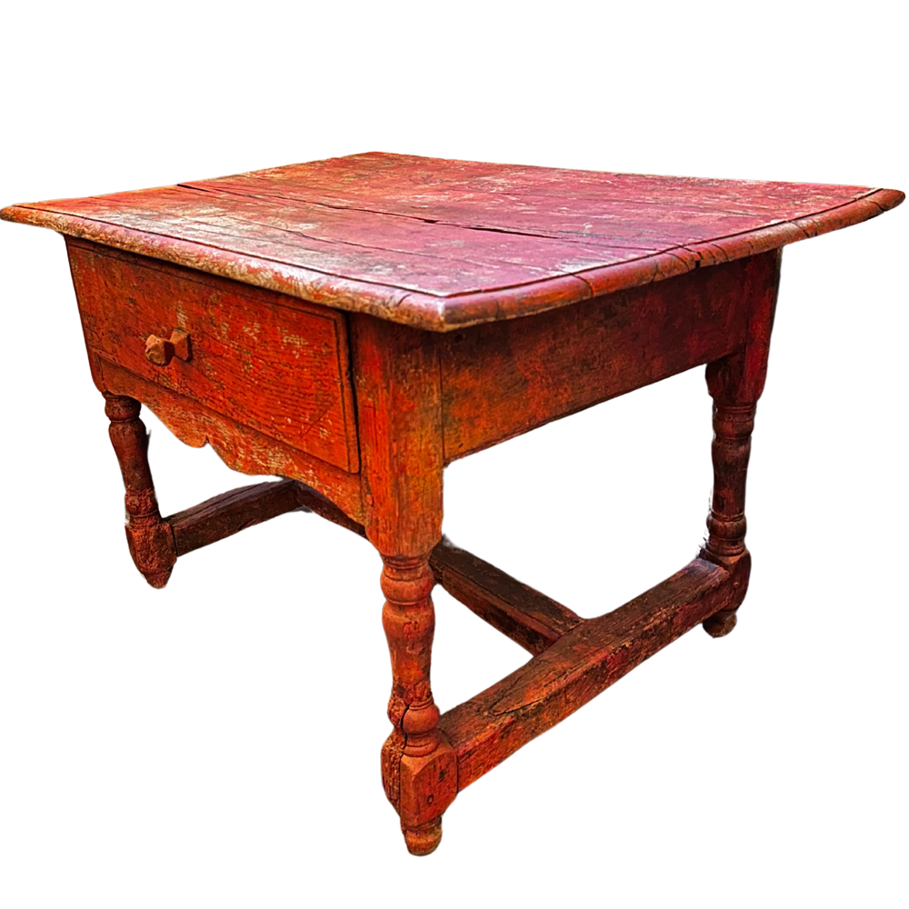 19th Century Antique Painted Wooden Table with Drawer - Vintage Farmhouse Decor for Living Room, Dining Room & Office