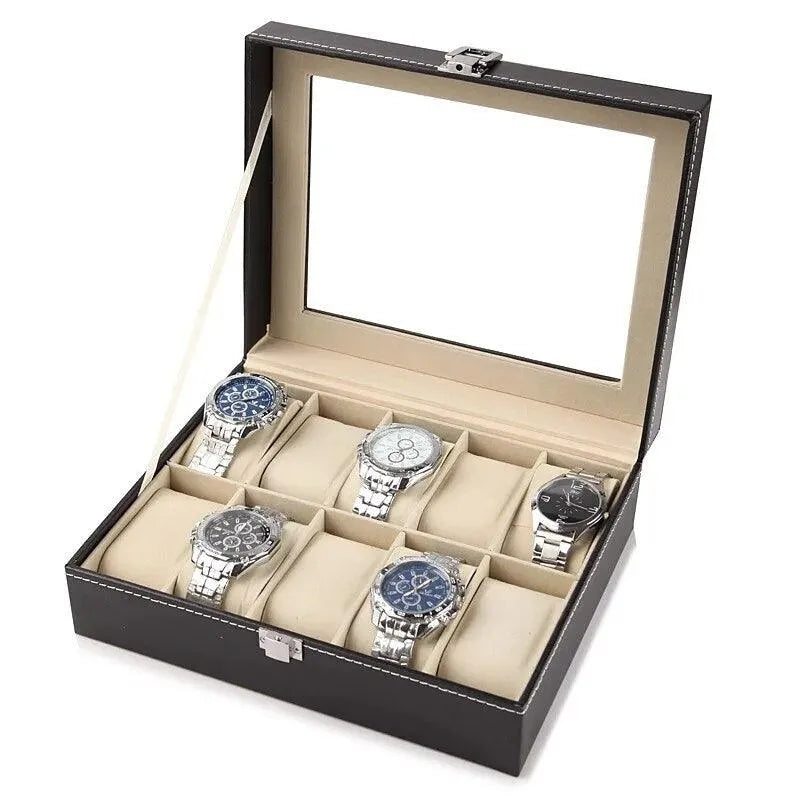 2/6/10/12 Slot Leather Watch Case - Premium Watch Storage Box & Organizer for Men | Multi-Layer Watch Display Holder | Perfect for Travel, Home & Gift Giving