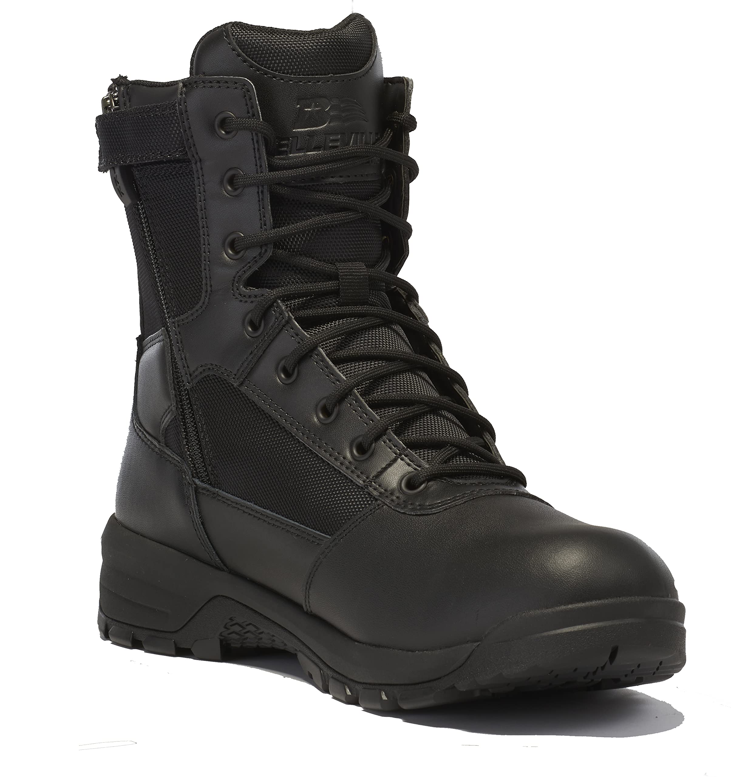 Belleville 8 Inch Spear Point Lightweight Waterproof Tactical Boots for Men - Side Zip Black Combat Boots for Police, Military, EMS & Security | Durable Work Boots for Outdoor, Hiking & Law Enforcement Duty
