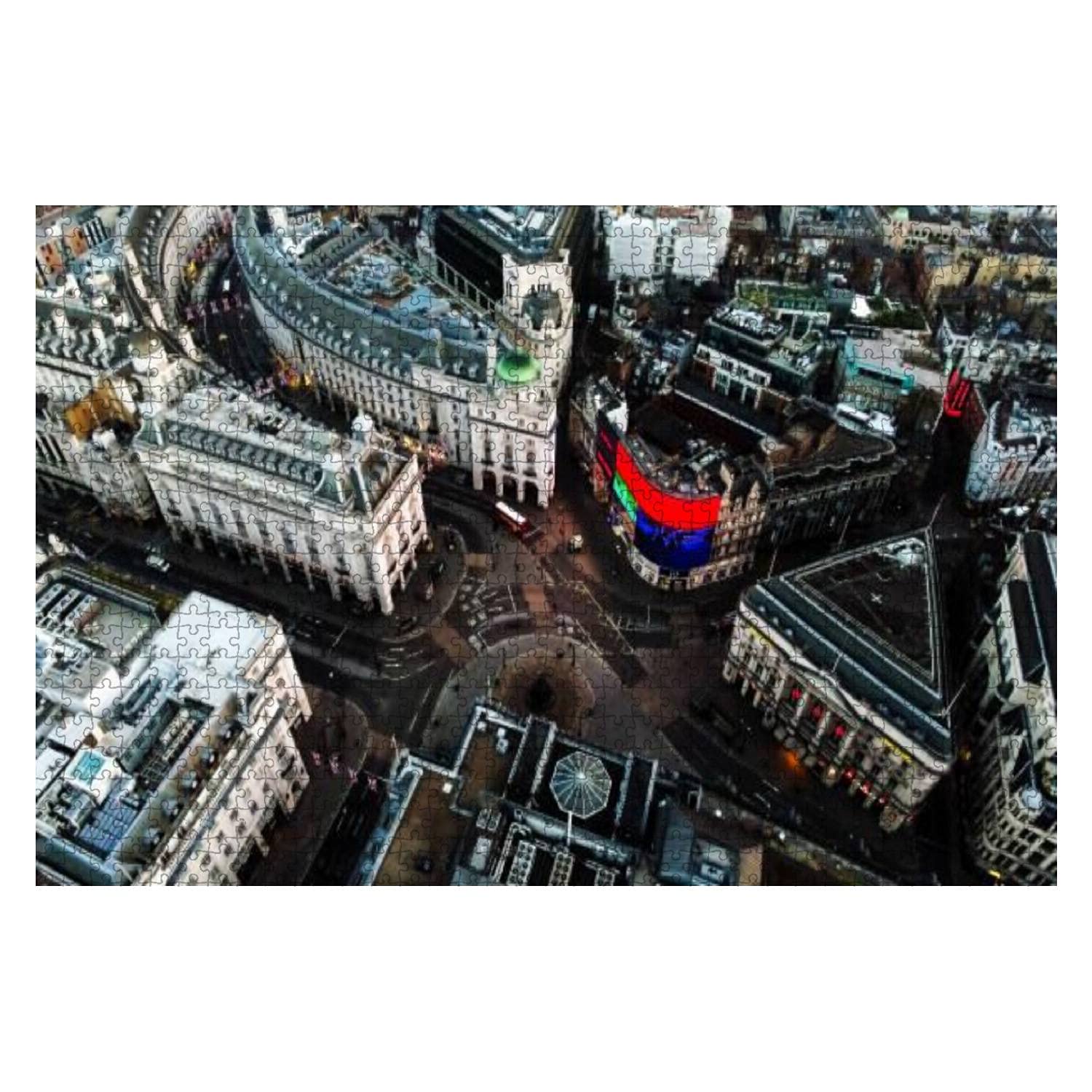 1000 Piece Wooden Jigsaw Puzzle - Aerial View of Piccadilly Circus London England | Educational Puzzle for Adults & Kids | Stress Relief Game | Home Decor & Family Activity