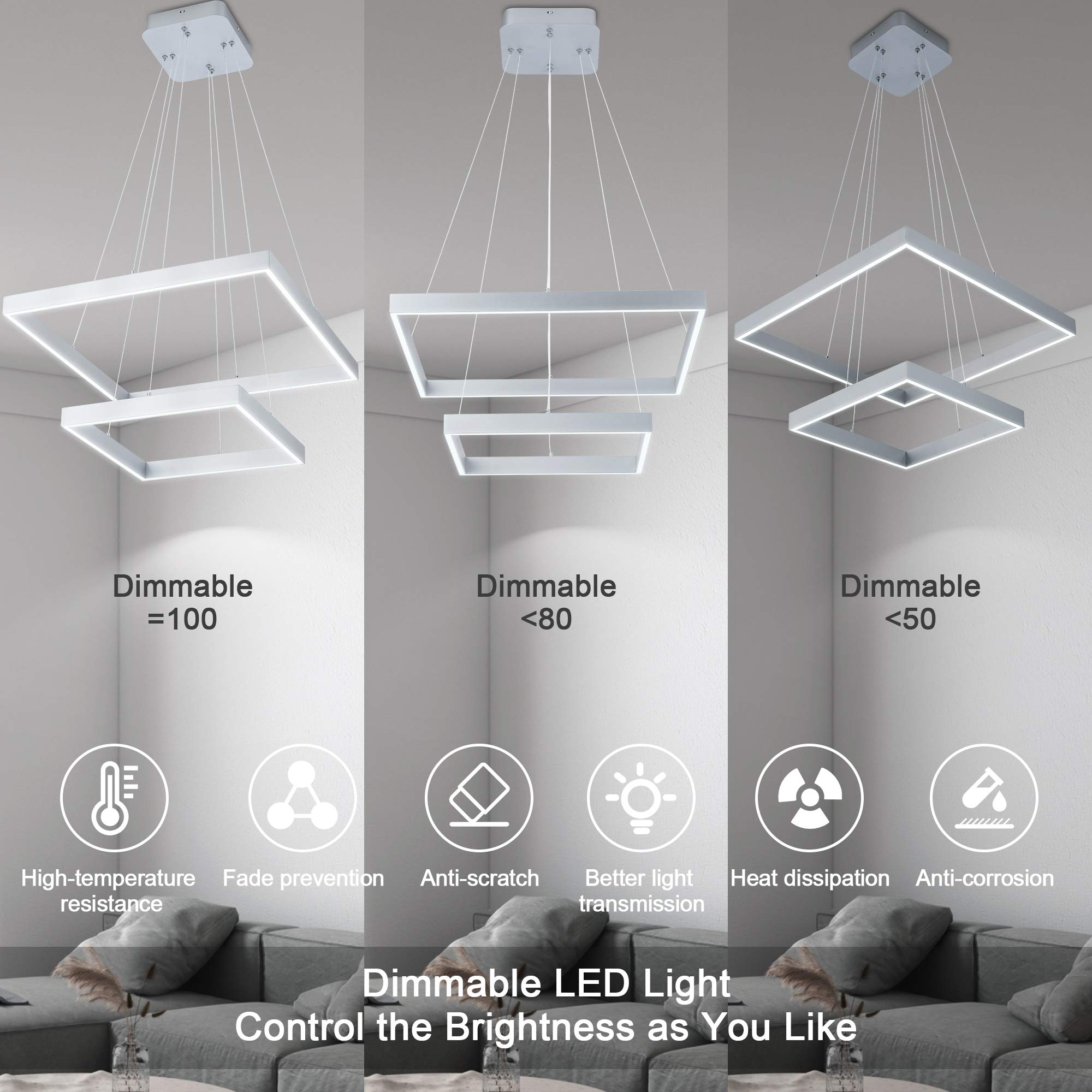 Modern 2-Tier LED Chandelier Pendant Light - Dimmable 6000K Cool White, Adjustable Ceiling Fixture (72W 110V, Silver) for Living Room, Bedroom, Kitchen & Dining Room | Elegant Lighting for Home Decor & Dinner Parties