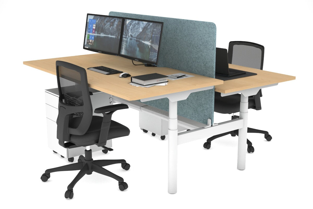 Flexi Premium Height Adjustable 2-Person H Bench Workstation - White Frame [1800L x 800W with Cable Management] - Ideal for Office, Home Workspace & Collaborative Environments