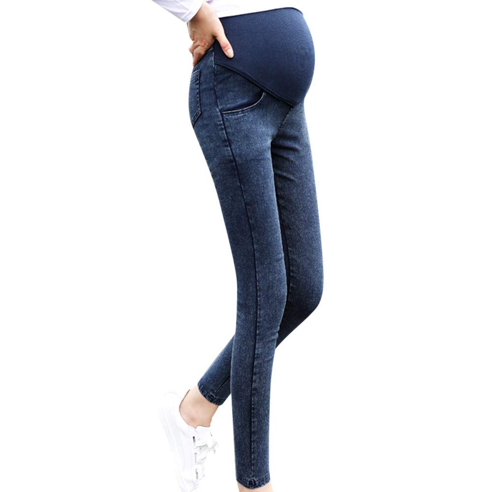 **Stylish Maternity Jeans for Women - High Waisted Over The Bump Ripped Skinny Denim Pants, Stretchy & Comfortable Slim Leggings in Dark Blue | Perfect for Pregnancy, Work, and Casual Outfits**
