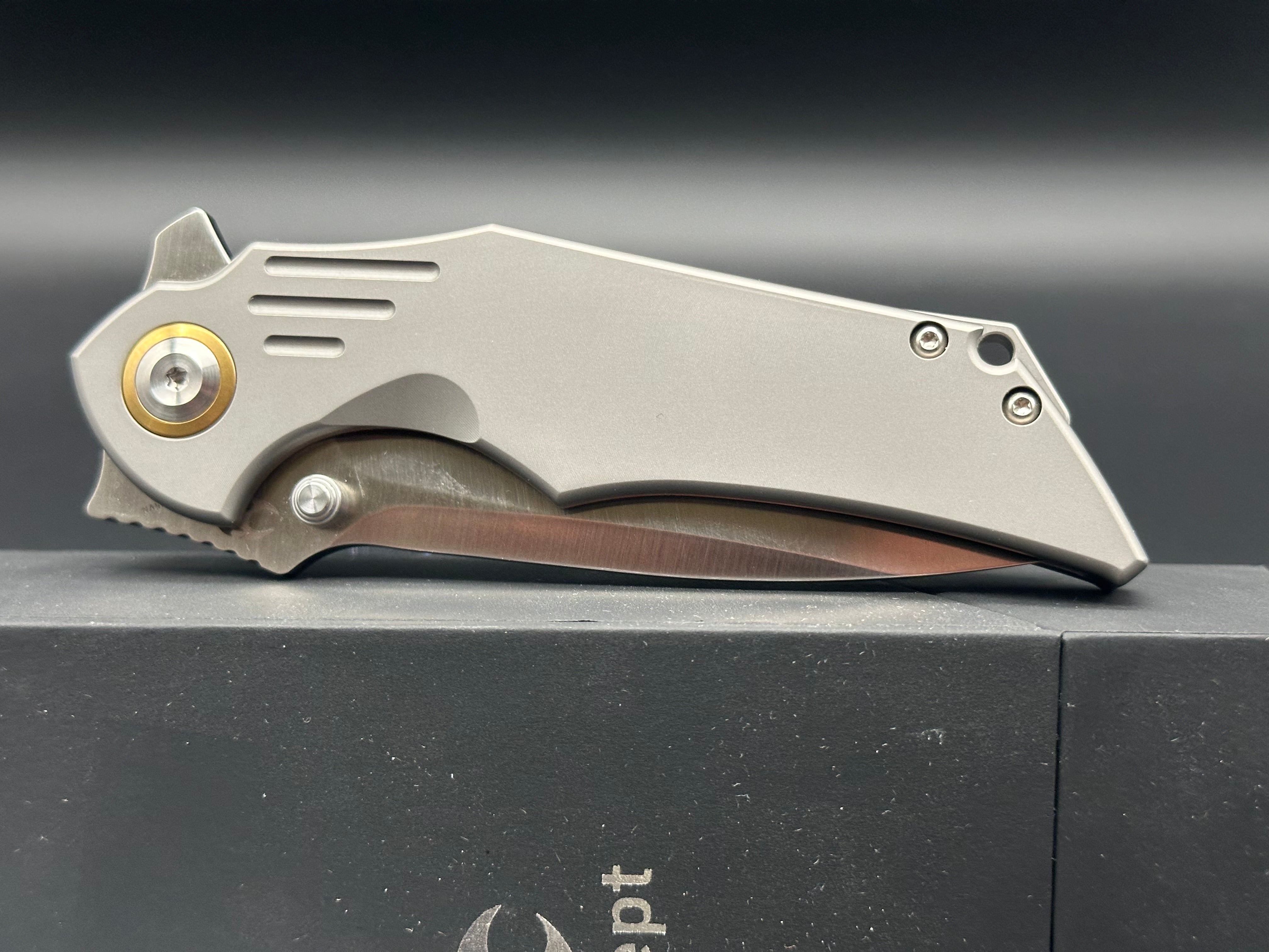 Kansept & Jelly Jerry Delta Silver Titanium Frame Knife - Premium EDC Folding Pocket Knife for Outdoor Camping, Hiking & Everyday Carry