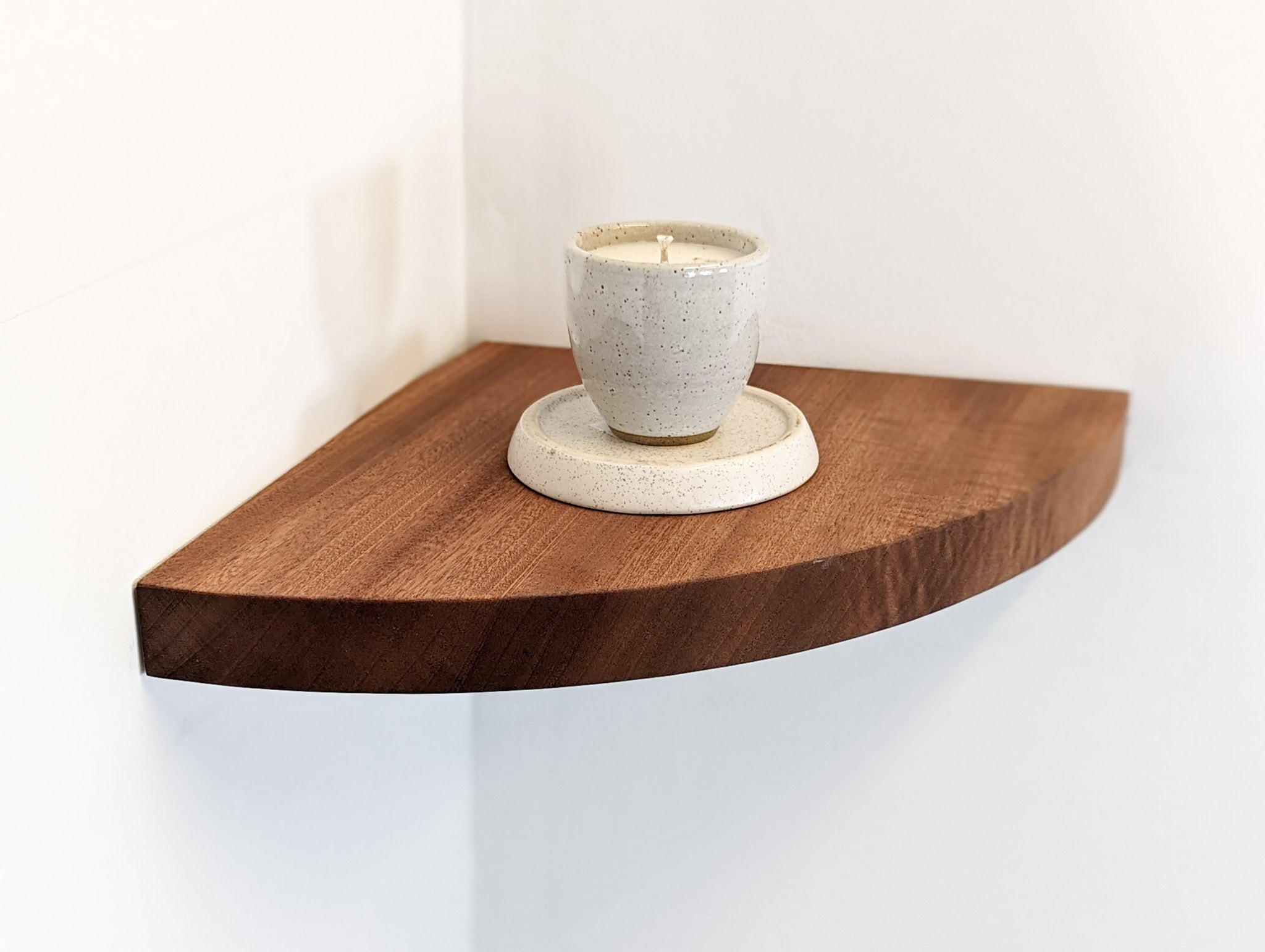 Floating Corner Shelf with Round Edge - Solid Oak Wall Mounted Shelf for Bathroom, Kitchen, or Living Room Storage & Decor