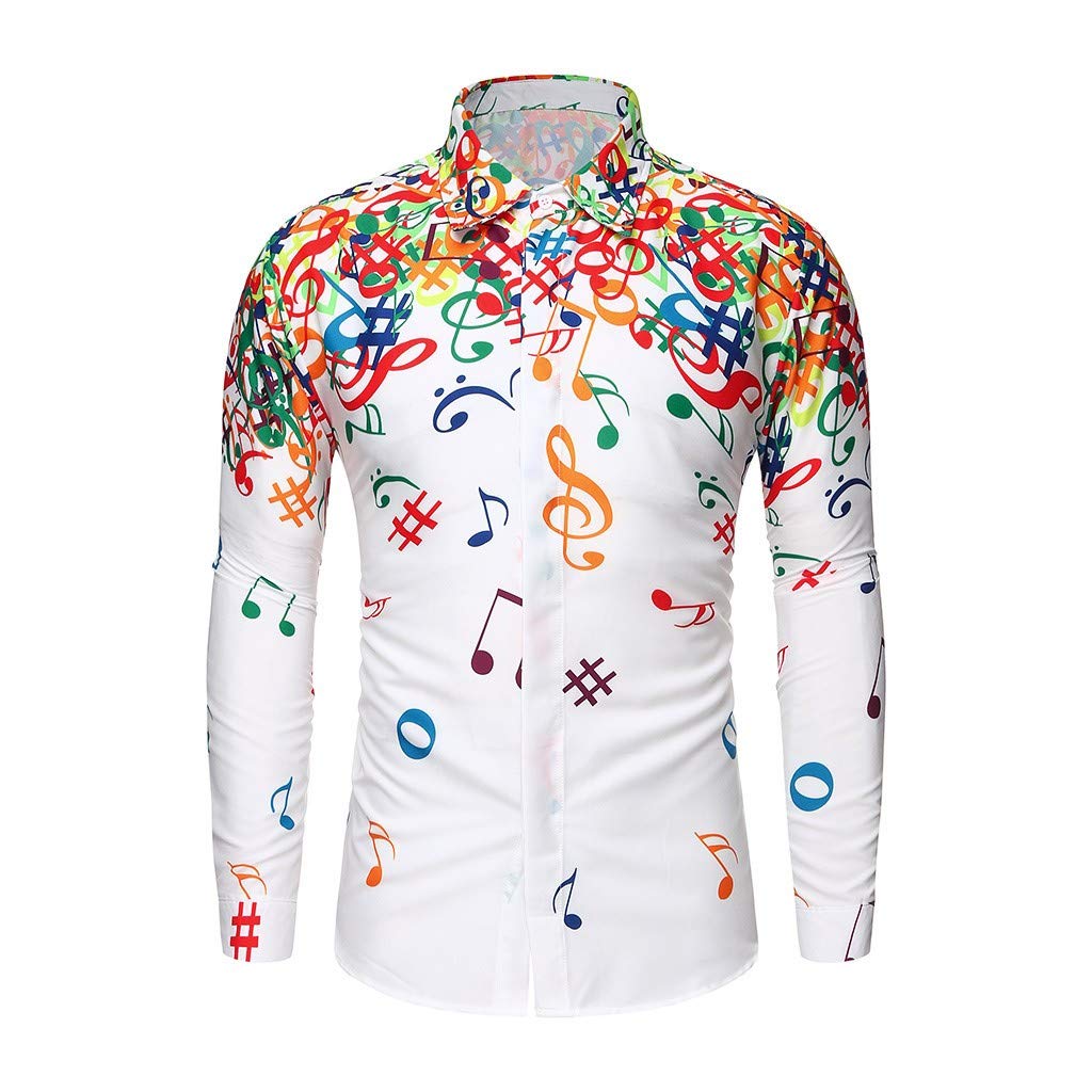 Men's Casual Button Down Shirt - Graphic Long Sleeve T-Shirt | Plus Size Regular Fit Dress Shirt with Funny Print | Beach, Party & Office Wear | White