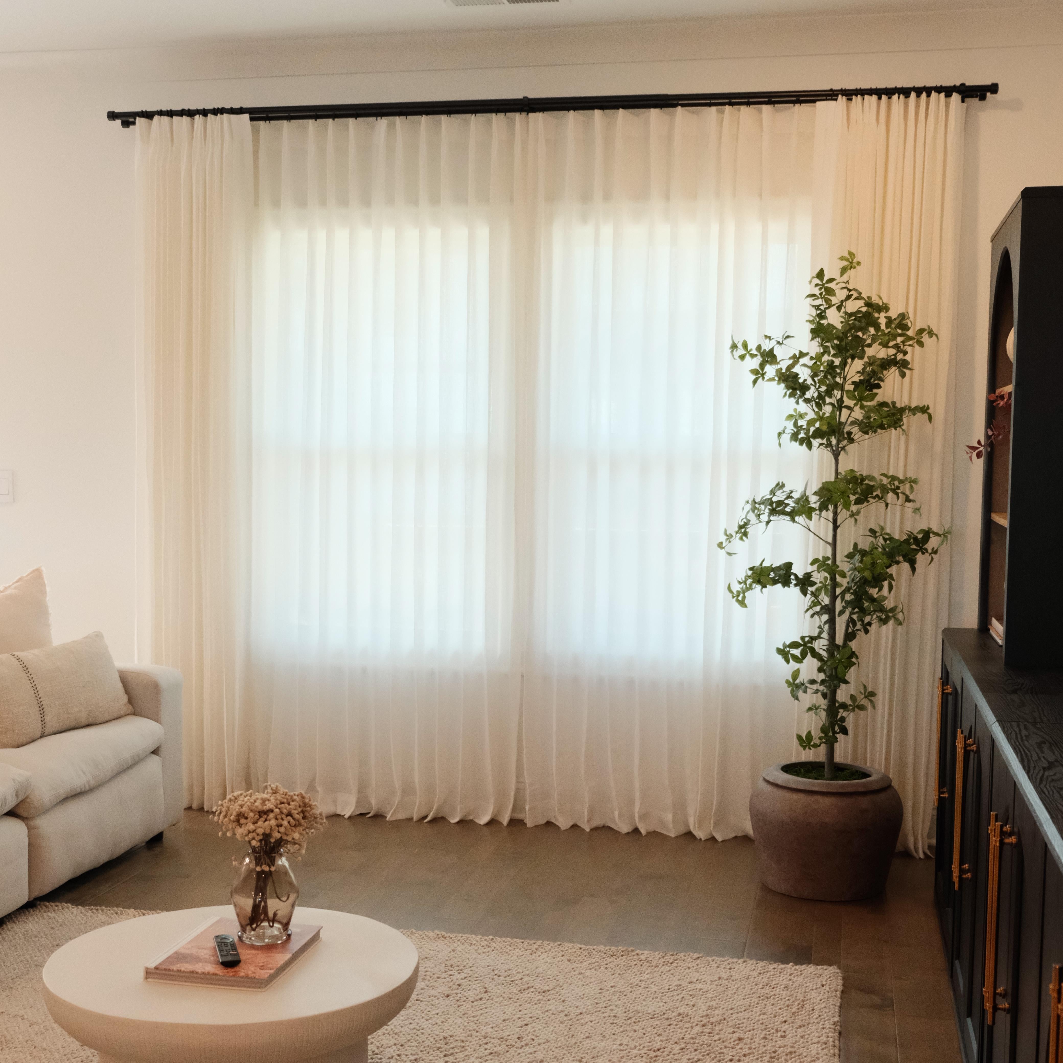 Pale Blue Cloud Linen Sheer Curtains - Natural Soft Breezy Custom Drapes with Pleated Design for Living Room, Bedroom & Nursery Window Treatments