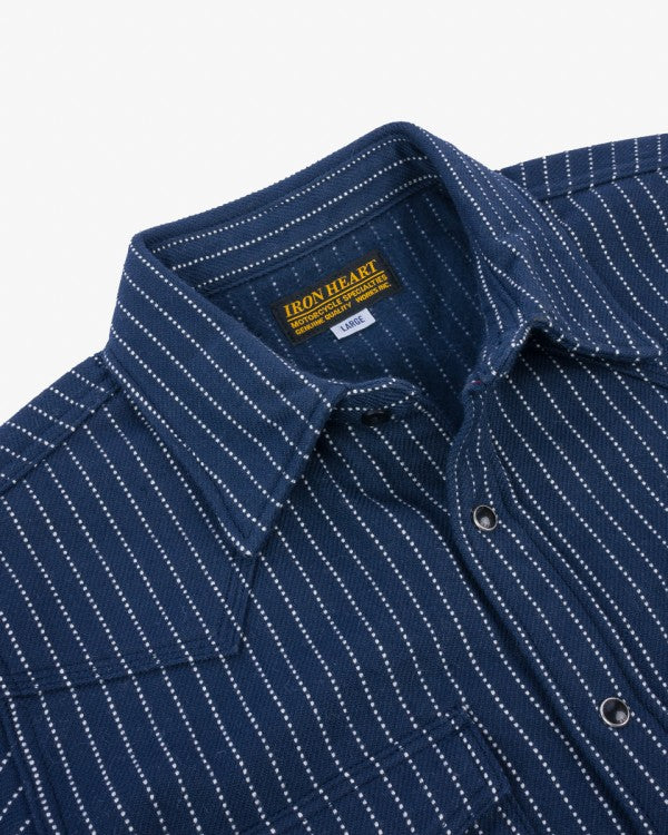 Iron Heart IHSH 401 12oz Ultra Heavy Flannel Chalk Stripe Western Shirt - Navy Blue - Durable Workwear & Casual Style for Men - Perfect for Outdoor Adventures & Everyday Wear