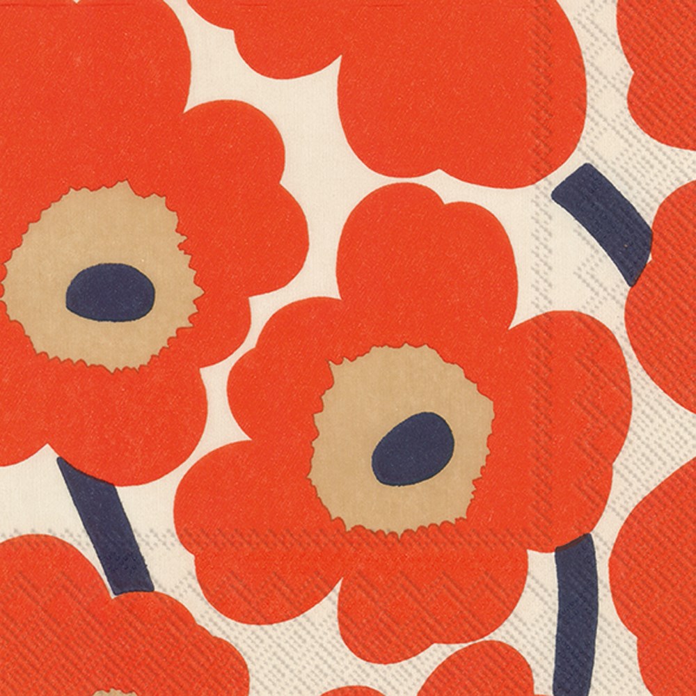 Marimekko UNIKKO Cream Red Paper Cocktail Napkins - 50-Pack Disposable Party Napkins for Weddings, Birthdays & Cocktail Parties - Stylish & Eco-Friendly
