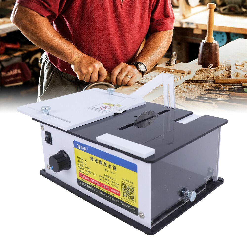 Mini Hobby Table Saw with Miter Gauge - 8000 RPM for Wood Crafts & PCB Cutting