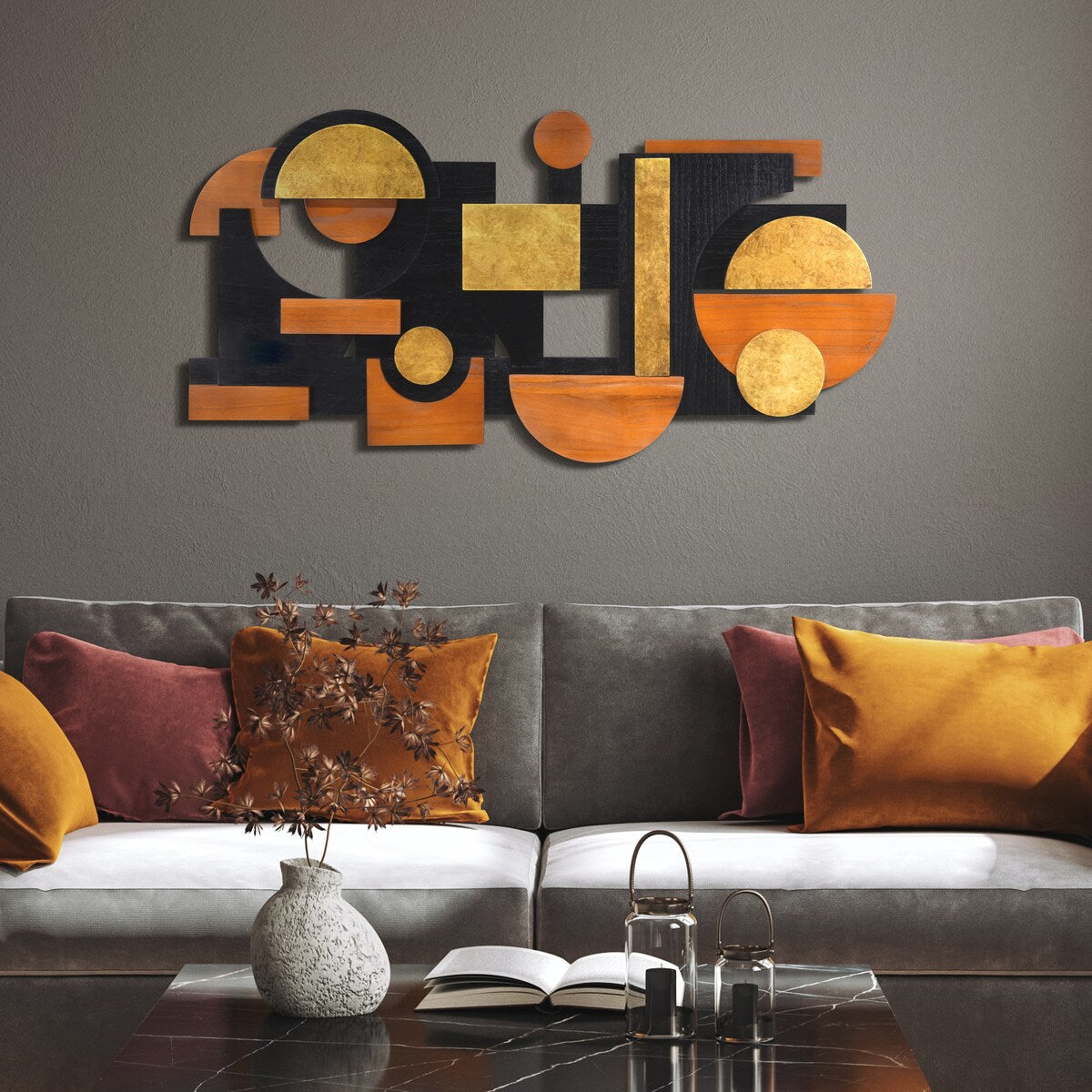 Handmade Dimensional Solid Paulownia Wood Abstract Wall Art - Amber Embraces Collection | Perfect for Living Room, Bedroom & Office Decor