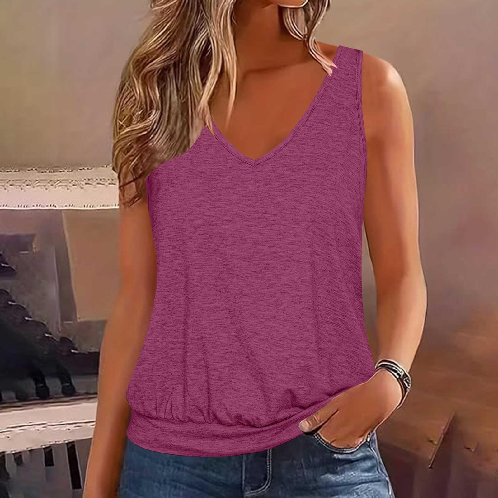 2024 Women's Fashion V-Neck Sleeveless Tank Top - Loose Fit Casual Cami Shirt, Y2K Style Cute Blouse for Summer Outfits | Perfect for Beach, Party & Daily Wear