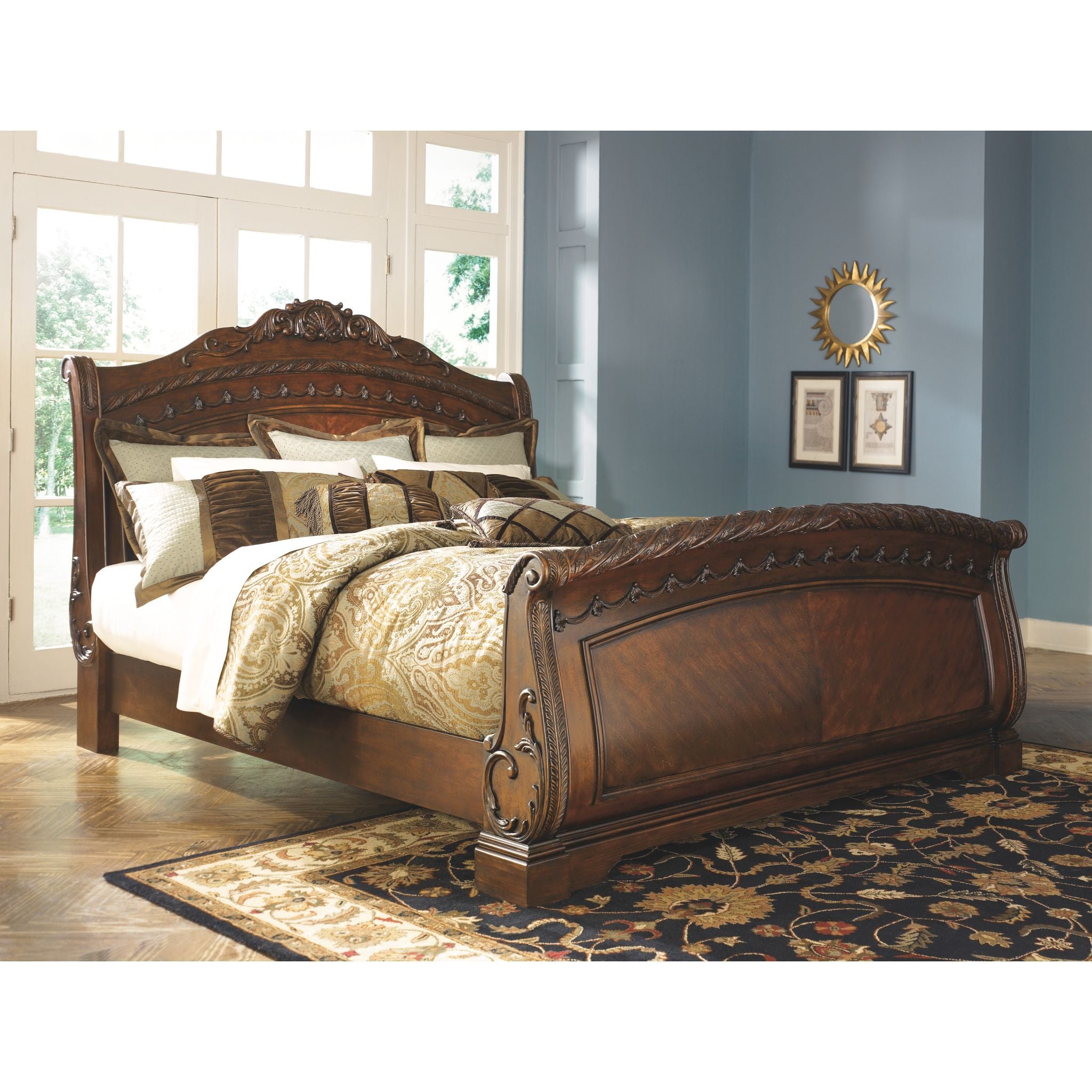 Ashley North Shore 3-Piece Sleigh Bed Set - Queen Size Wooden Bed Frame with Headboard & Footboard - Classic Elegant Bedroom Furniture for Master Suite or Guest Room