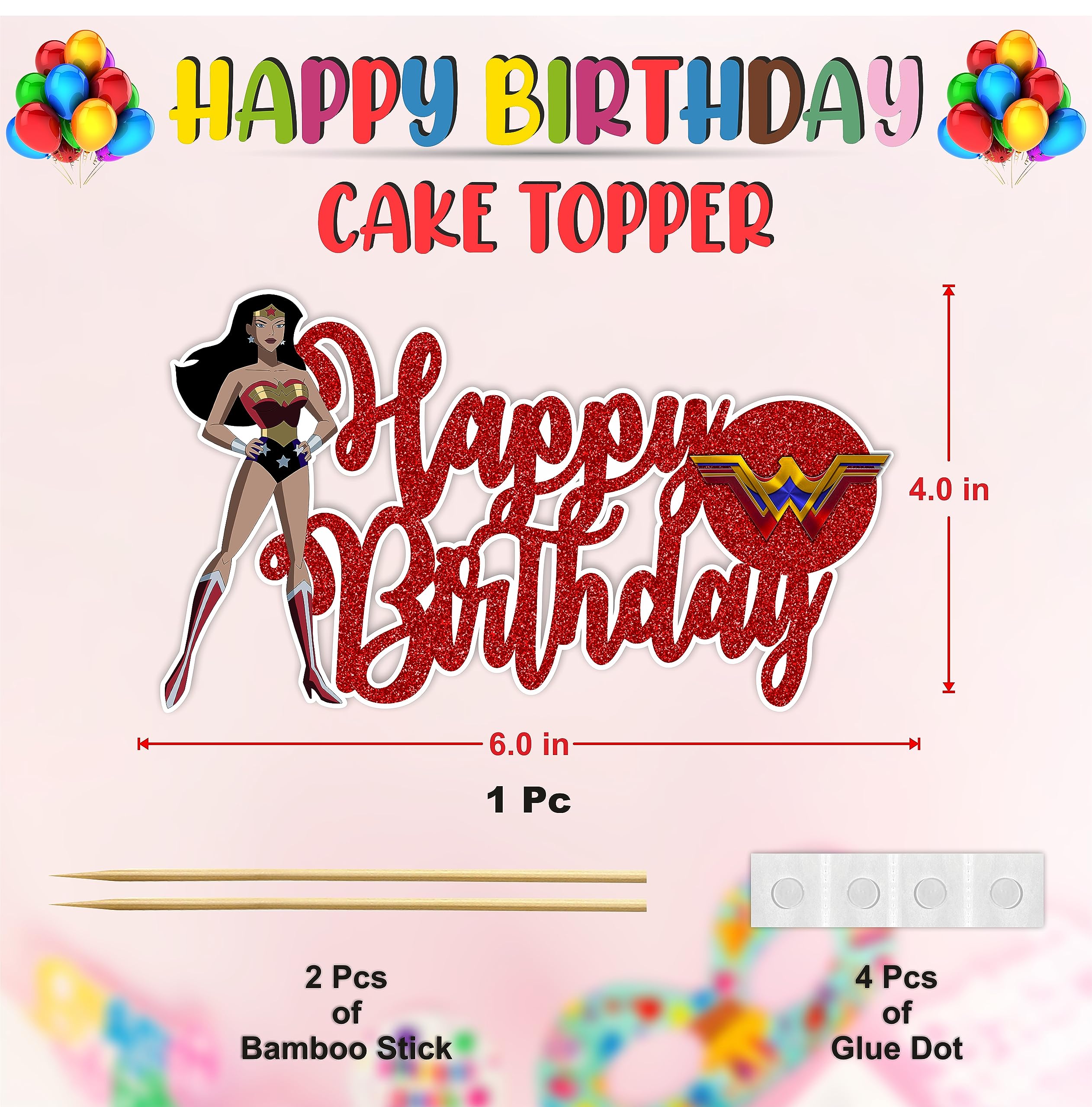 Wonder Woman Happy Birthday Cake Topper - Superhero Birthday Party Decorations for Women & Girls - Perfect for Birthday Cakes, Cupcakes, and Dessert Tables