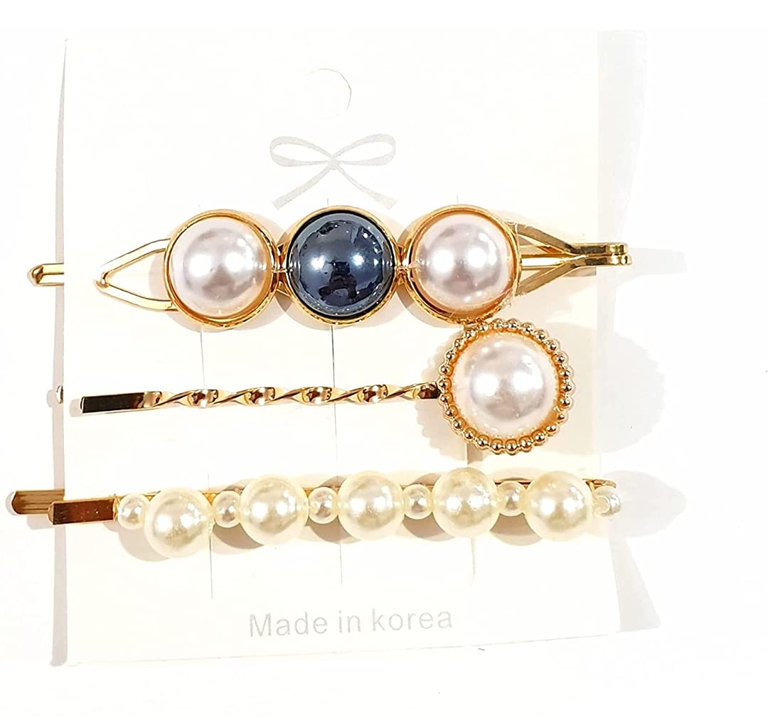 Elegant Pearl Rhinestone Hair Clips for Women - Korean Style Hair Barrettes Set of 3 - Perfect Hair Accessories for Wedding, Party & Daily Use (CLIP-8)