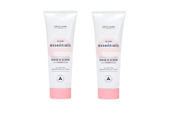 Glow Essentials Vitamin E & B3 Face Mask and Scrub Set - Pack of 2 for Brightening & Exfoliating Skin Care Routine