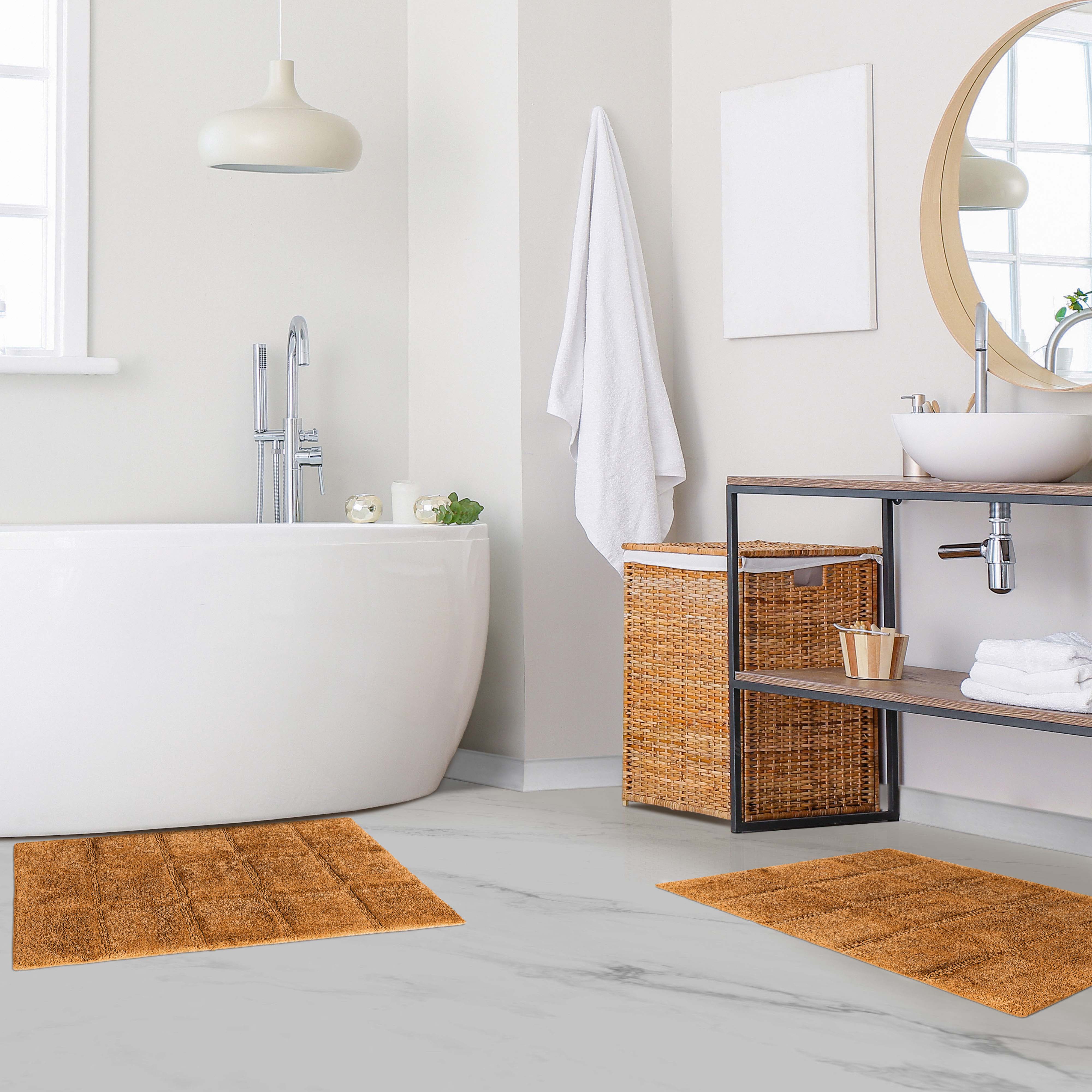Premium 2-Piece Cotton Bath Rug Set - Soft, Non-Slip Checkered Design for Bathroom Safety and Comfort - Perfect for Bathroom, Shower, and Vanity Areas