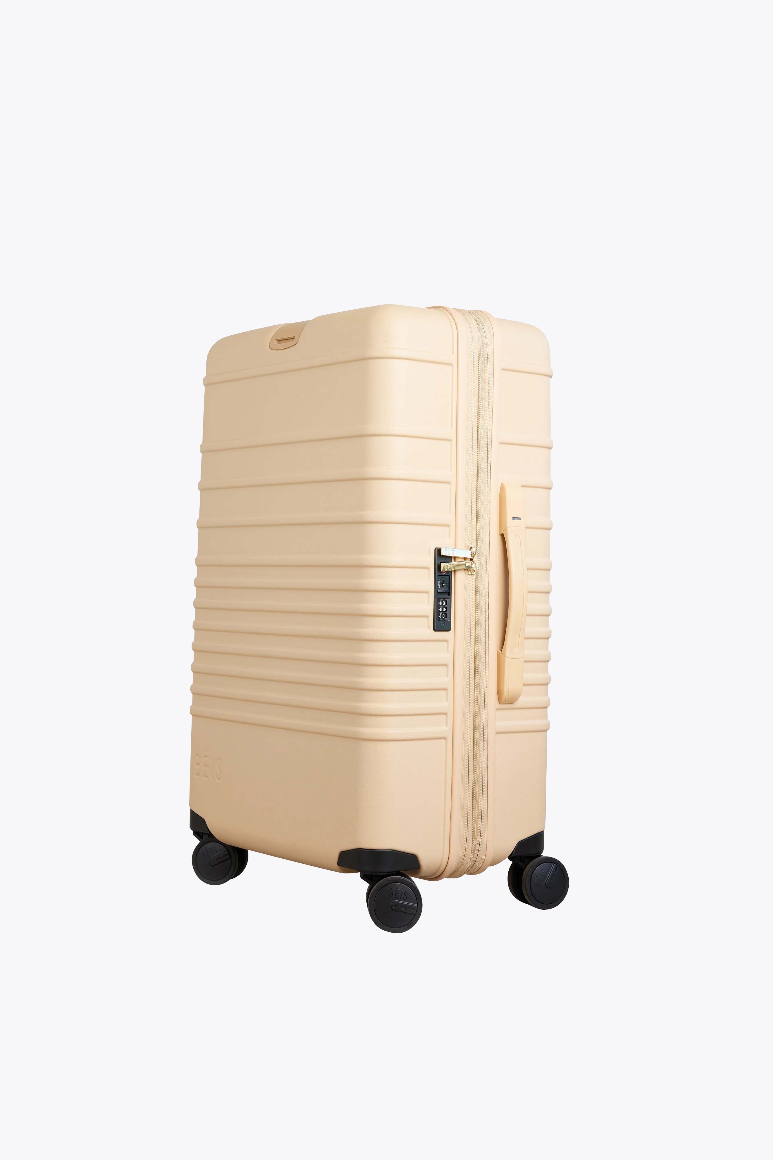 Beige Medium Check-In Roller Luggage - Lightweight Carry-On Suitcase for Travel, Business Trips & Weekend Getaways