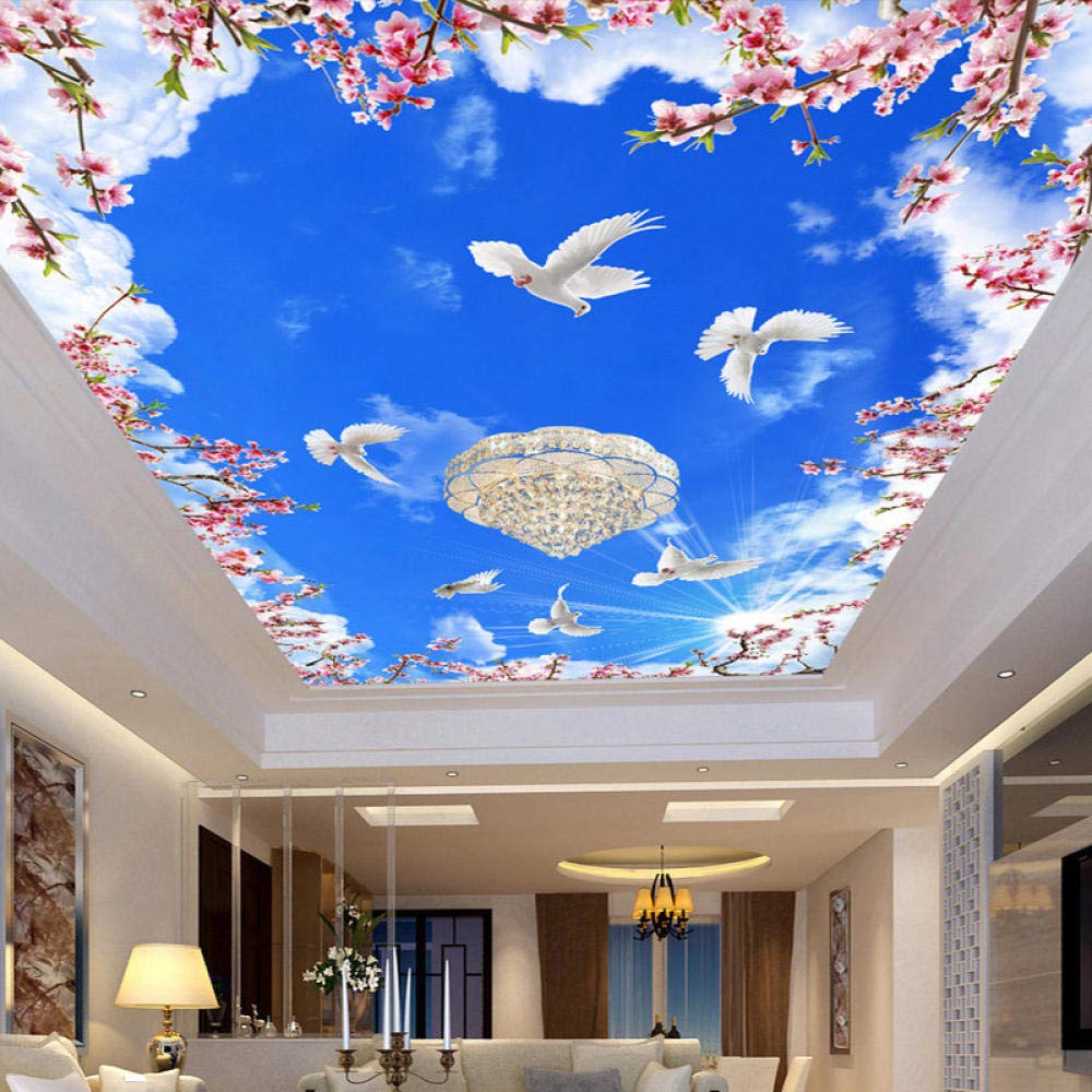 YIERLIFE Blue Sky Flowers Birds Modern Wall Mural - Peel and Stick Wallpaper for Living Room, Bedroom, TV Backdrop | Home Decor, Gift Idea | Perfect for Accent Walls, Nursery, Office & Wedding Decorations
