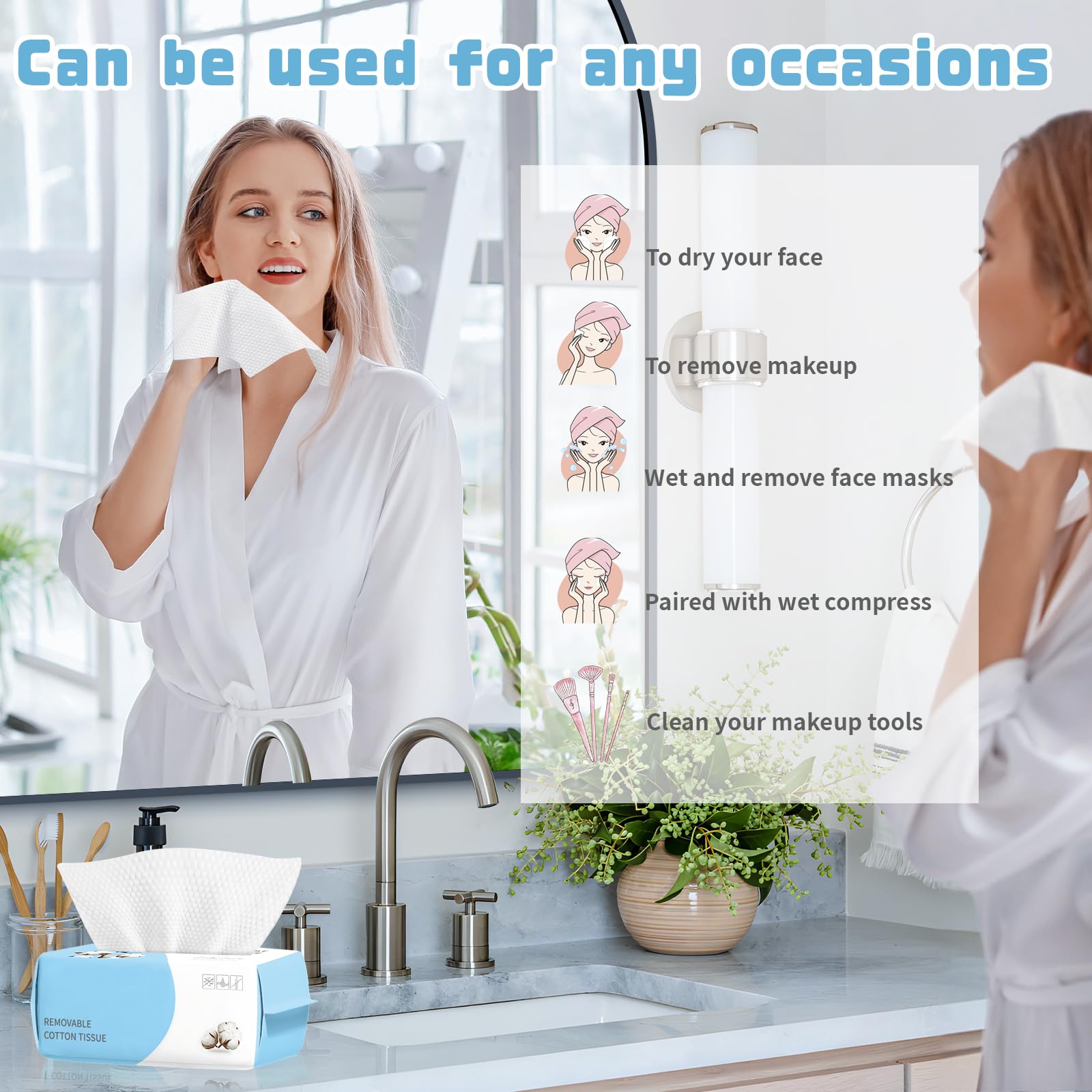 100-Pack Biodegradable Cotton Facial Towels | Ultra Soft & Thick Disposable Face Wipes for Sensitive Skin | Lint-Free Makeup Remover & Cleansing Cloths | Perfect for Travel, Gym & Daily Skincare Routine