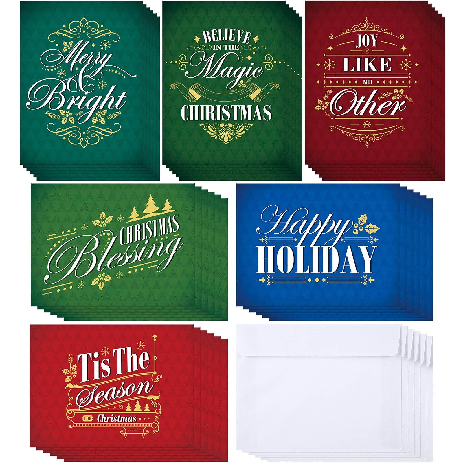 72-Piece Bulk Christmas Holiday Greeting Cards with Envelopes - Festive Xmas, New Year, Business & Congratulation Cards for Office, Home & Party Celebrations