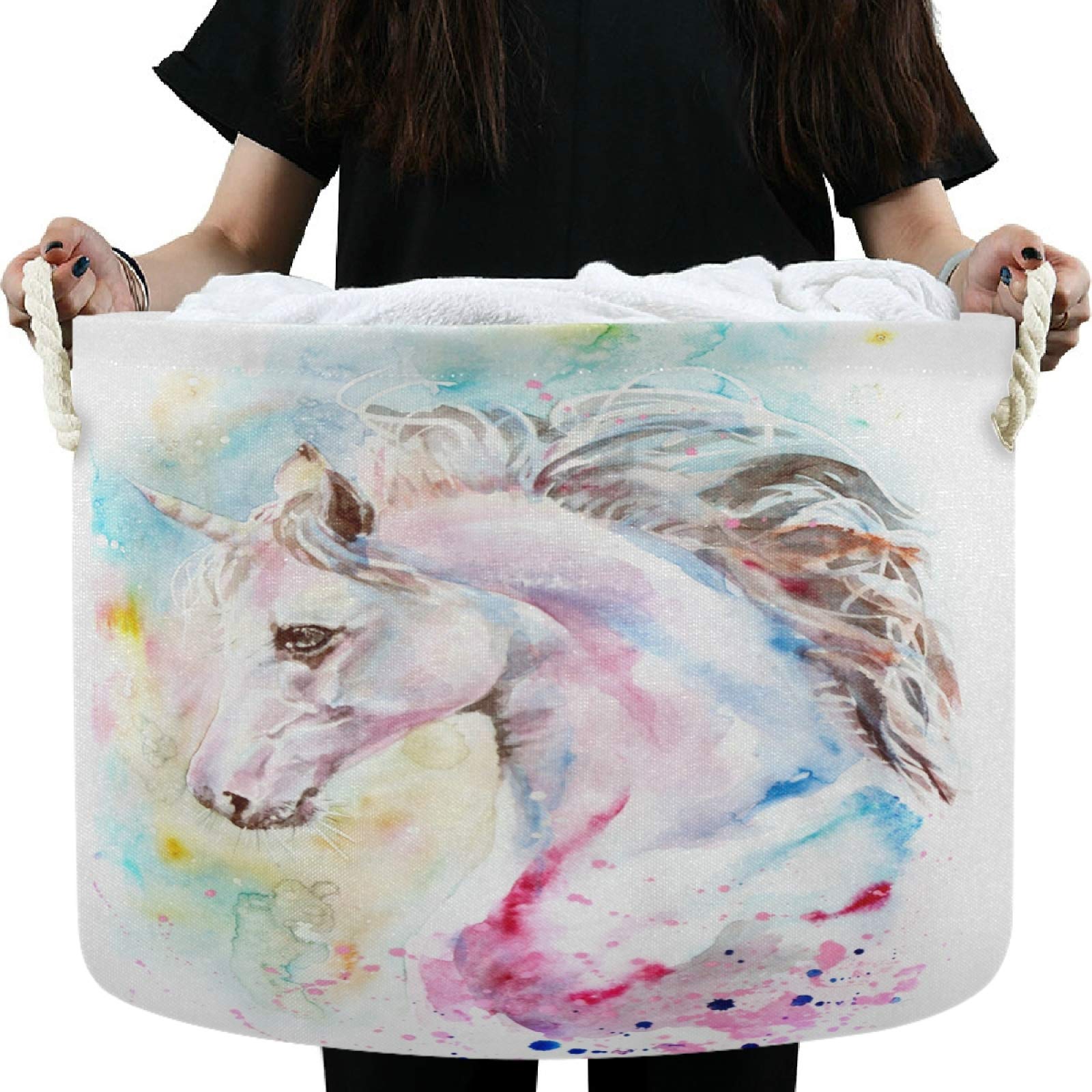 Abstract Unicorn Nursery Storage Basket - Waterproof Canvas Fabric Toy Organizer Bin for Kids Room, Playroom, Shelves | Perfect for Toy Storage, Laundry Hamper & Gift Giving