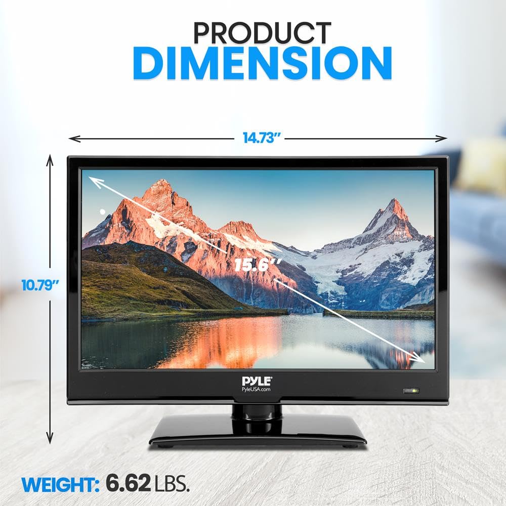 15.6 Inch 1080p FHD LED RV Television - Slim Flat Screen Monitor with HDMI, RCA, DVD Player, 12V/24V Car Adapter & Wall Mount | Compatible with Mac/PC | Includes Remote Control | Perfect for Camping, Road Trips & Small Spaces