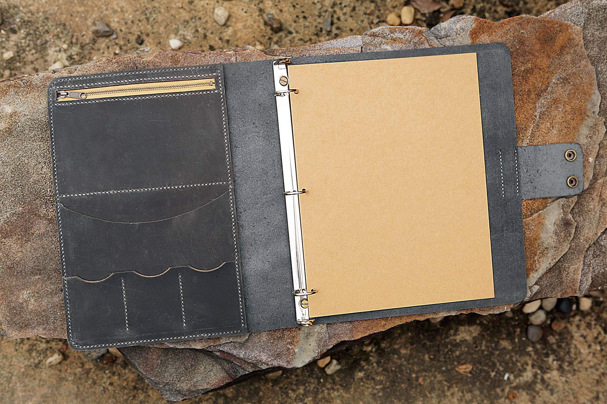 Personalized Gray Leather 3-Ring Binder - Professional Business Portfolio Organizer with Cover Letter Pocket | Perfect for Office, School & Corporate Presentations (Model NL09BC)