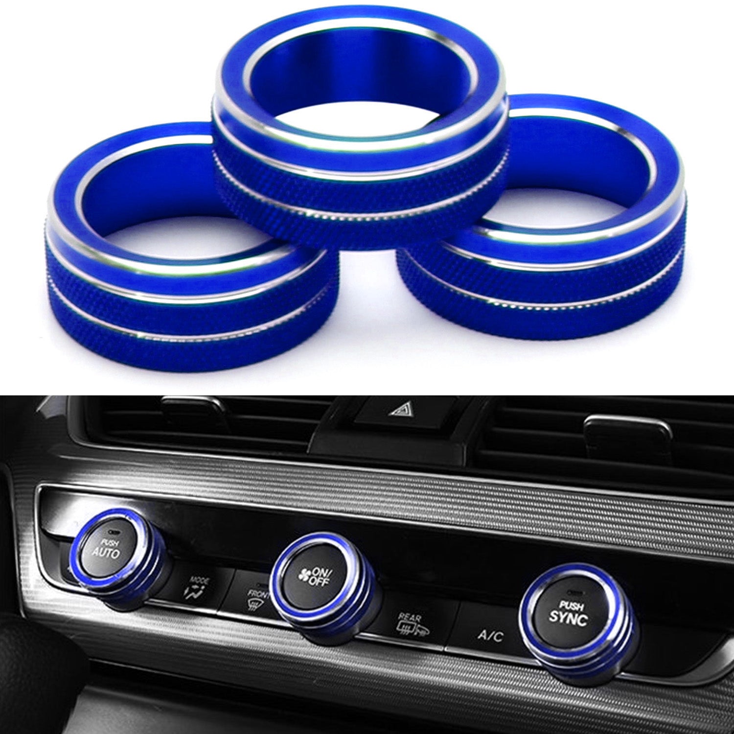 3PCS Blue AC Climate Control Switch Knob Ring Covers for 2018-2022 Honda Accord - Upgrade Interior & Protect Buttons (Perfect for Summer Driving & Custom Styling)