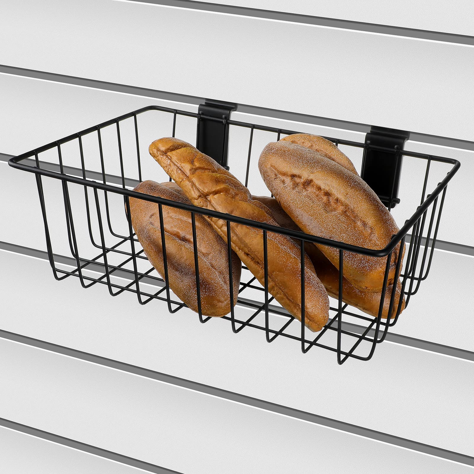 Eaasty 2 Pack Ventilated Metal Slatwall Baskets - Wall Mounted Storage Organizer for Garage, Retail & Workshop (11.8