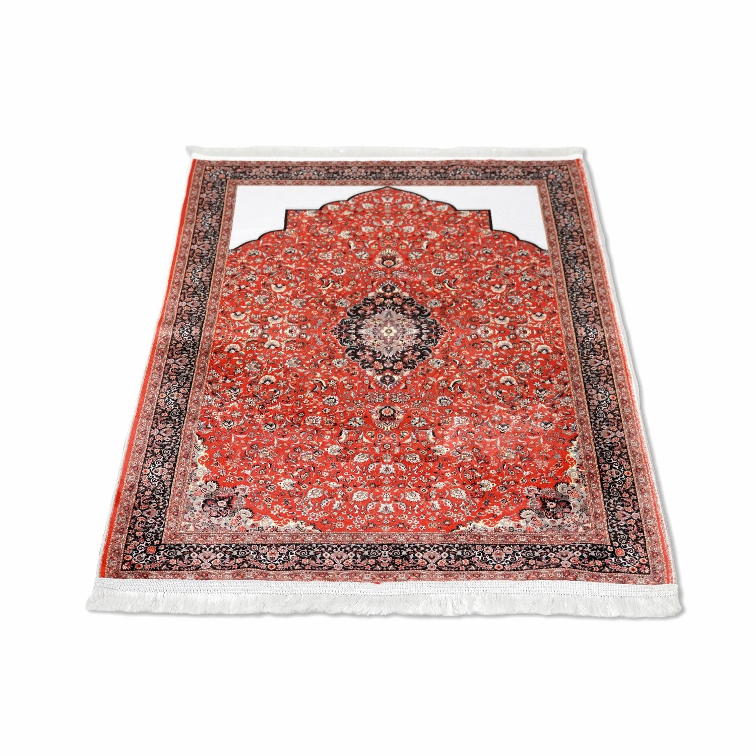 Premium Muslim Prayer Rug - Red & Black Classic Floral Design Islamic Prayer Mat for Home, Mosque & Travel | Non-Slip & Comfortable for Daily Salah