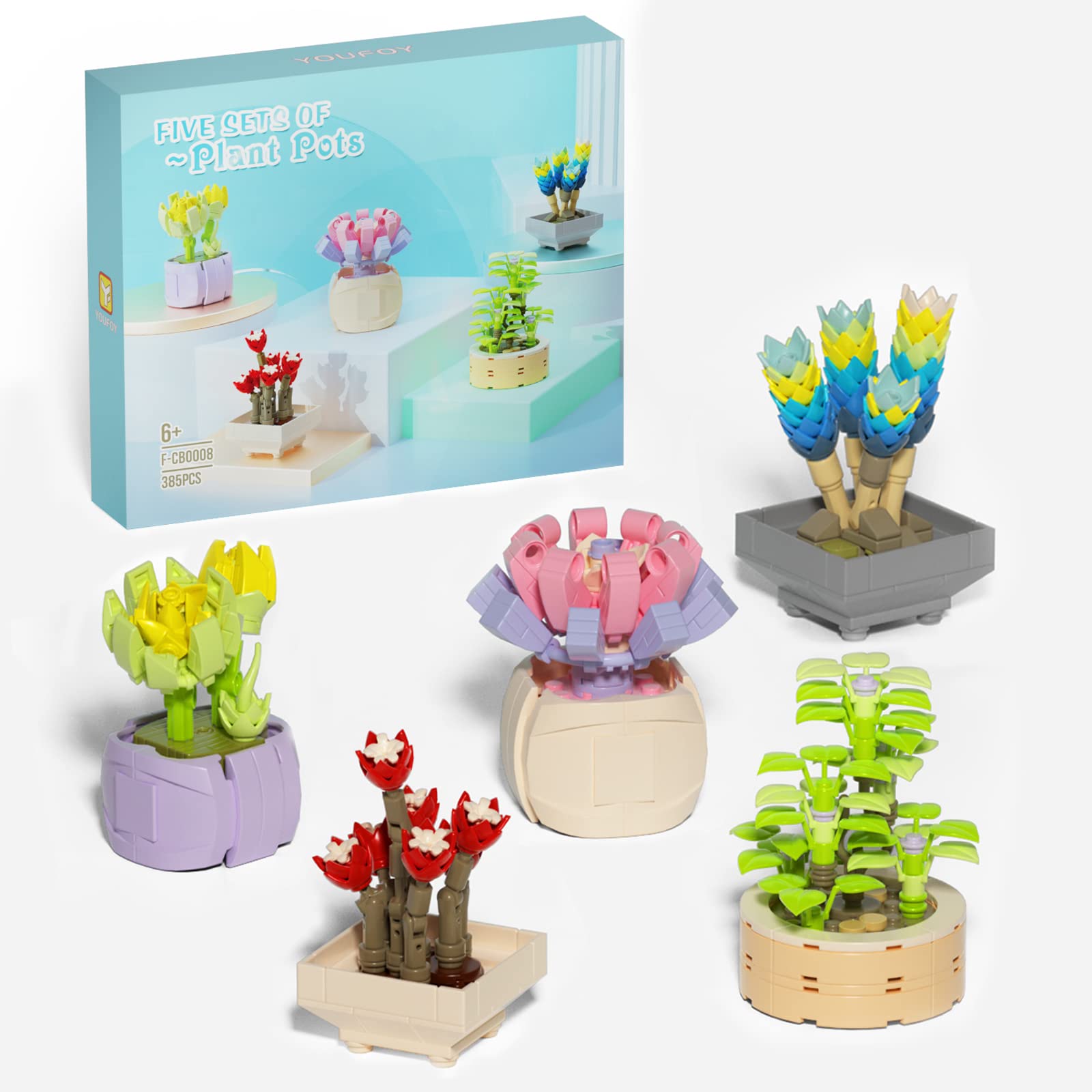 385pcs Succulents Building Blocks Set - DIY Flower Pot Display Kit for Girls, Creative Botanical Collection STEM Toy (Not Lego Compatible) - Perfect for Home Decor, Birthday Gifts & Classroom Activities