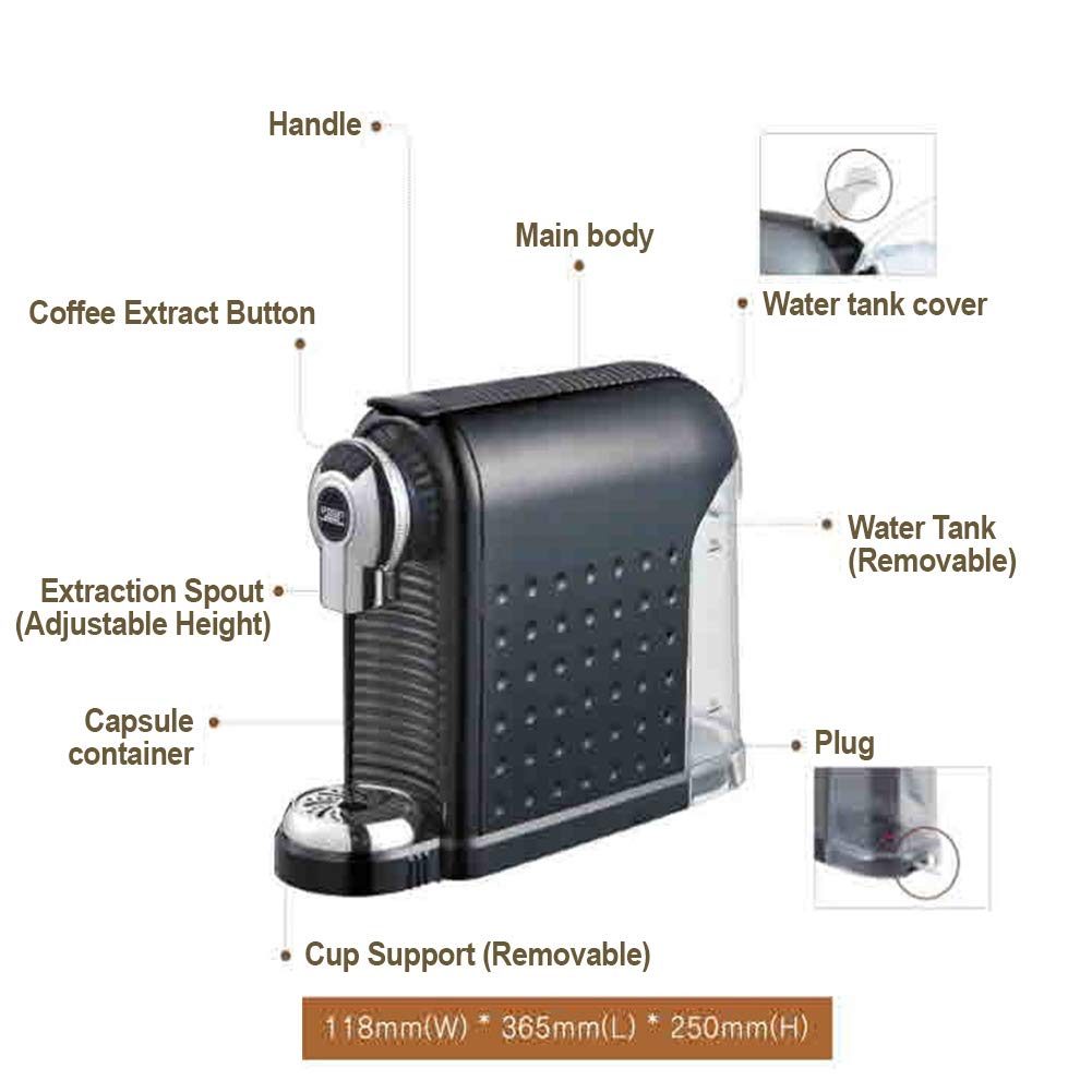 FEAN Portable Stainless Steel Capsule Coffee Machine - 220V Compatible with Nespresso Capsules, Black Espresso Maker for Home & Office Use | Perfect for Kitchen Countertops, Small Spaces & Travel