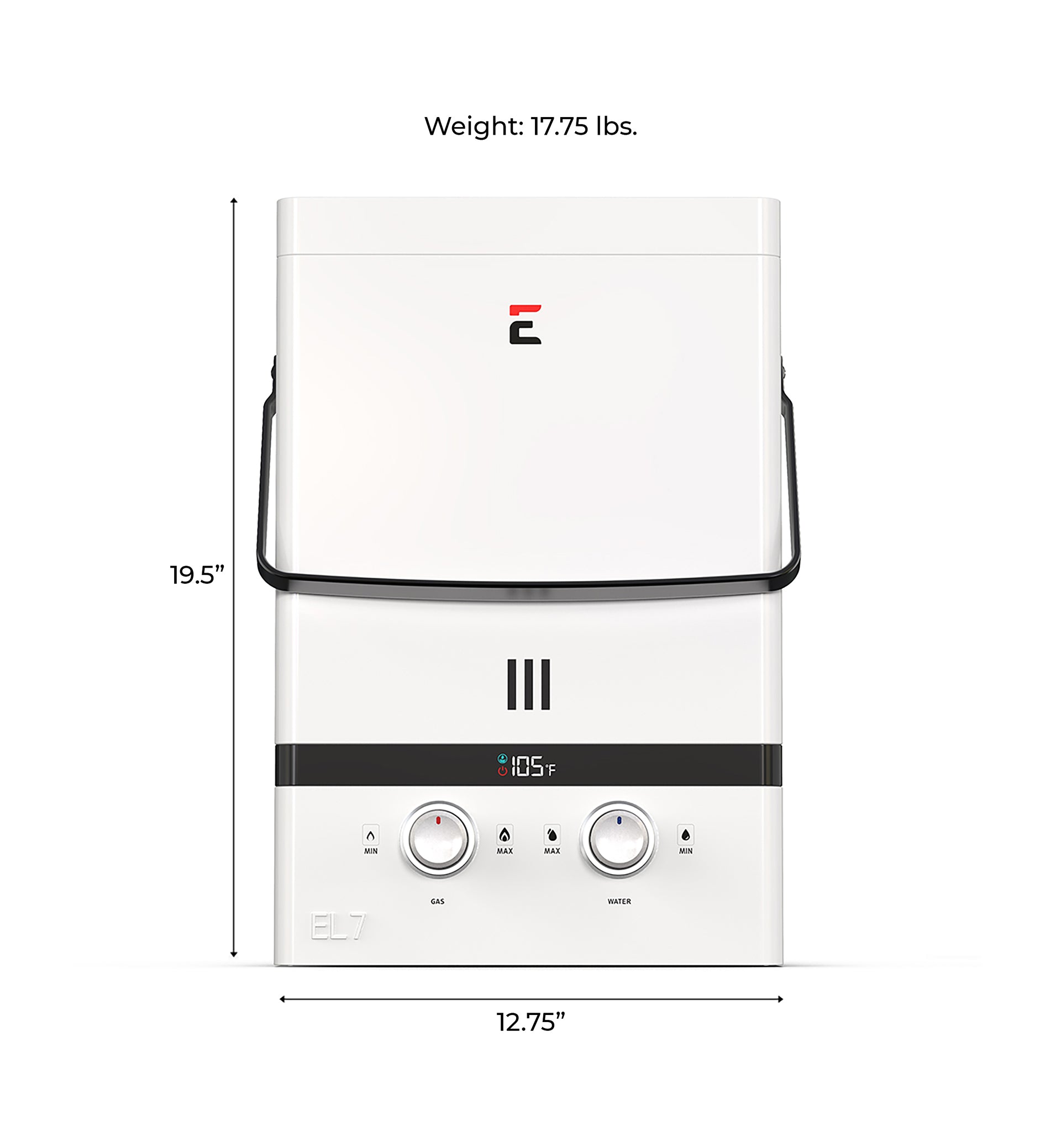 Eccotemp EL7 Luxe Tankless Water Heater - 1.85 GPM Liquid Propane Outdoor Water Heater with 80 PSI - Perfect for RV, Camping, and Off-Grid Living